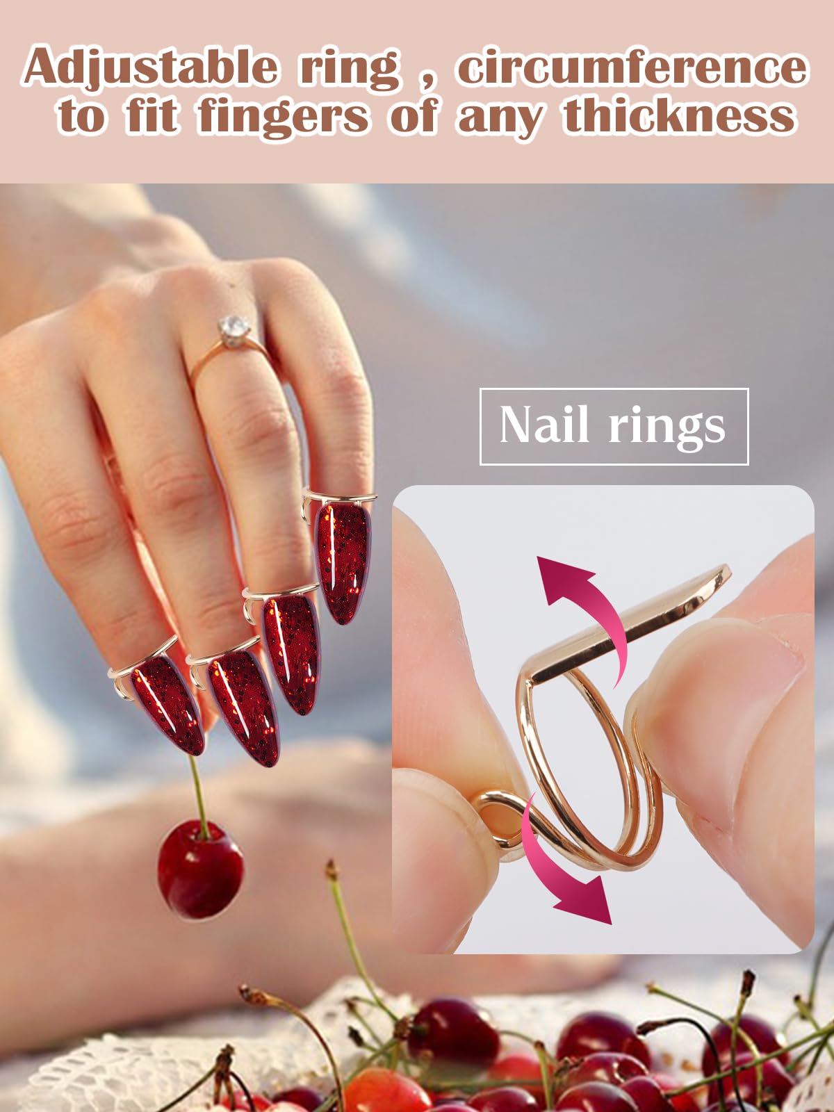 20PCS Nail Rings, EBANKU Updated Adjustable Nail Rings Detachable Reusable Women Gift Ring Set with 120PCS Adhesive Nail Tabs for Acrylic Nail Art Decoration Gold and Silver