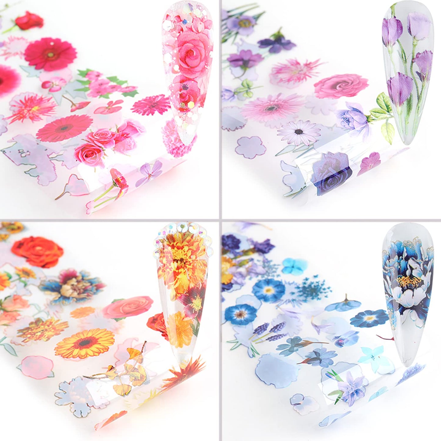 Holographic Nail Foil Transfer Stickers Decals, Flowers Nail Polish Sheets Sky Starry Paper Transfer Foils Floral Nails Supplies for Nail Transfer Glue Polish, Women Manicure Nail Film Decorations