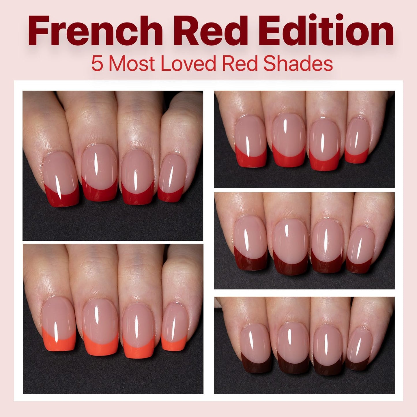 SXC Cosmetics French Tip Press On Nails – Red Series, Extra Short Square Fake Nails X-Pro Tips Starter Kit| 150PCS, 15 Sizes, 5 Styles, Beginner-Friendly