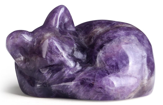 YATOJUZI 2" Cat Decor Purple Gifts for Women Amethyst Sleeping Cats Decors Statue Hand Carved Cute Animal Crystal Figurines Stocking Stuffers Cat Themed Gifts for Women Purple Room Office Desk Decor