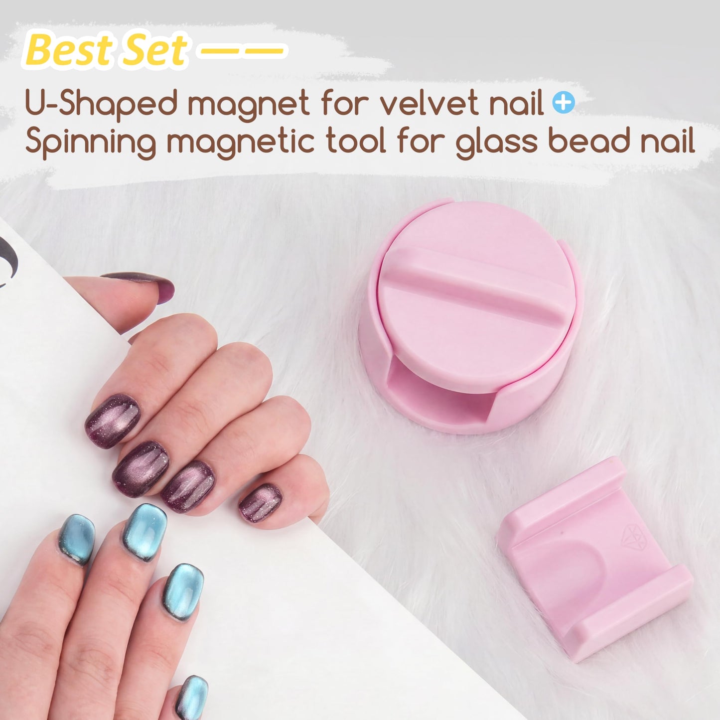 360° Rotating Glass Bead Nail Magnet Tool with U-Shaped Magnet for Velvet Nail, Compatible with Magnetic Nail Polish, DIY Nail Art Accessories, Strong Magnet for Home DIY&Salons, Set of 2
