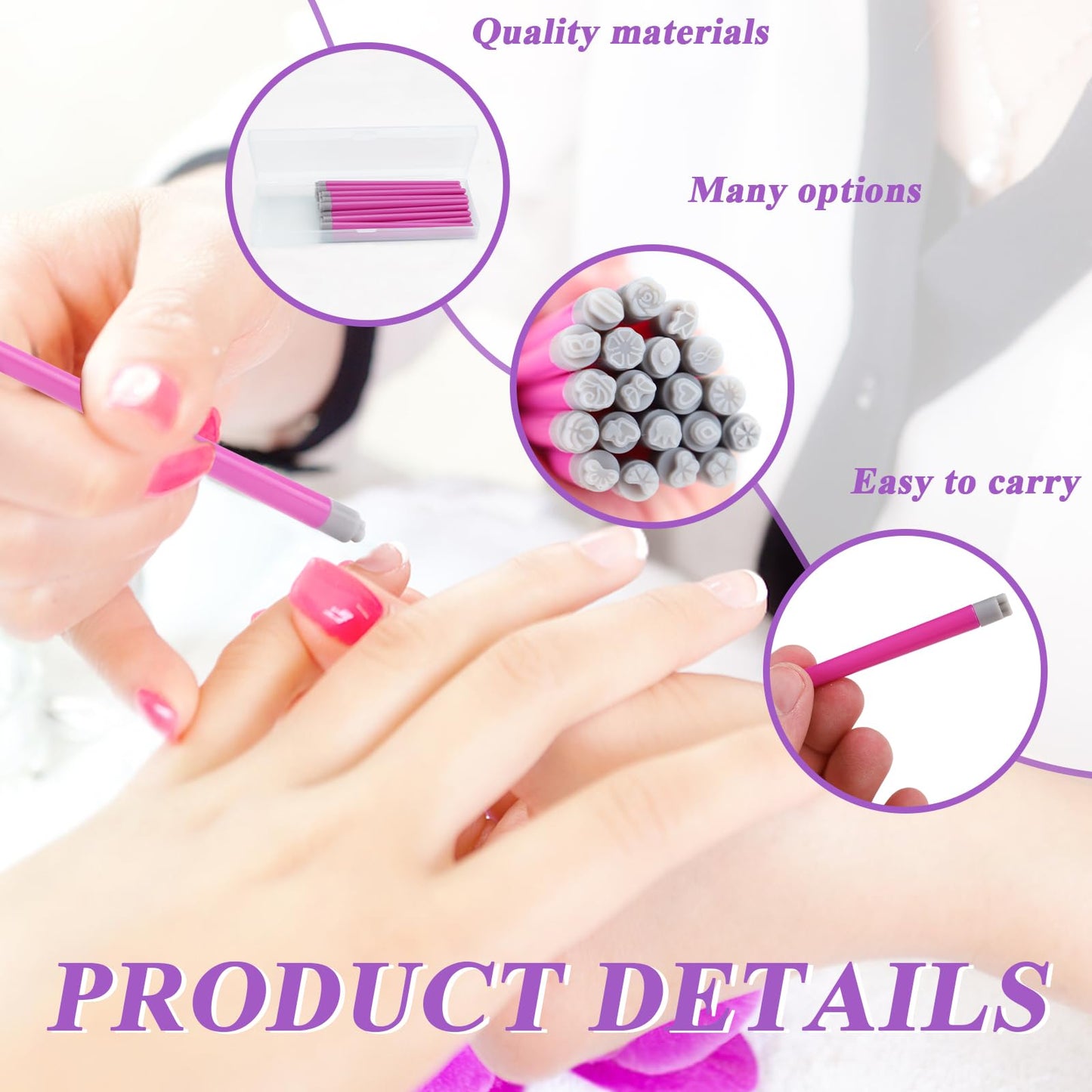 Yitexin 20 Pieces Nail Art Stamp Pen Set with Different Patterns, Craft Nail Stamping Pen for Women Manicures, Butterfly Flower Rose Design Stamp Pencil Stamper Tools Kit for Home Salon DIY (Pink)