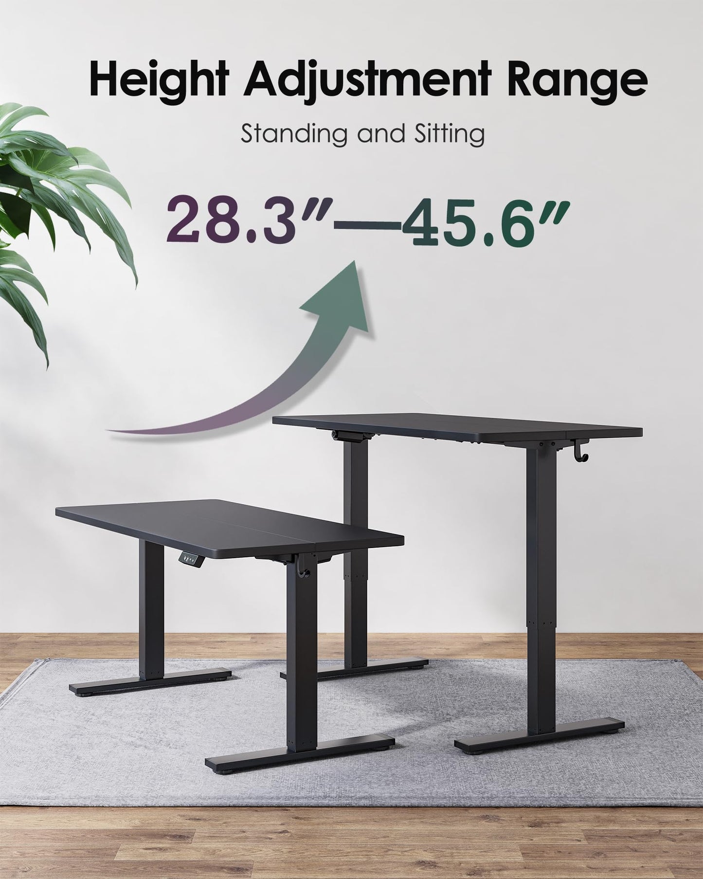 TIQLAB Standing Desk 47 x 24 inch, Electric Height Adjustable Desk with Splice Board, Stand Up Desk, Sit Stand Computer Desk for Home Office, Black Frame/Black Top