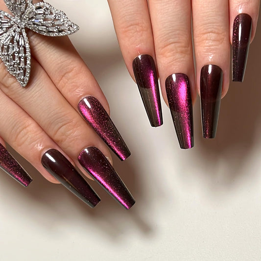 KKUUOO Purple Press on Nails Long Coffin False Nails with Solid Color Design Glitter Acrylic Artificial Nails Full Cover for Women 24 Pieces