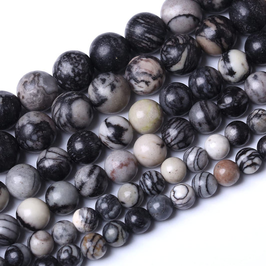 45PCS 8MM Natural Black net Work Beads Round Loose Stone Beads for Jewelry Making DIY Energy Stone Healing Power Bracelet 15"