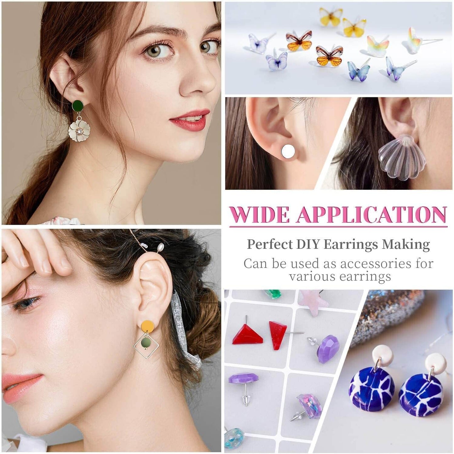 Caffox Hypoallergenic Earring Posts and Backs, 1800pcs Stainless Steel Stud Earring Kit with Earring Base Studs, Earring Backs and Jump Rings for Clay, Resin, Pearls, Jewelry Making and Crafting