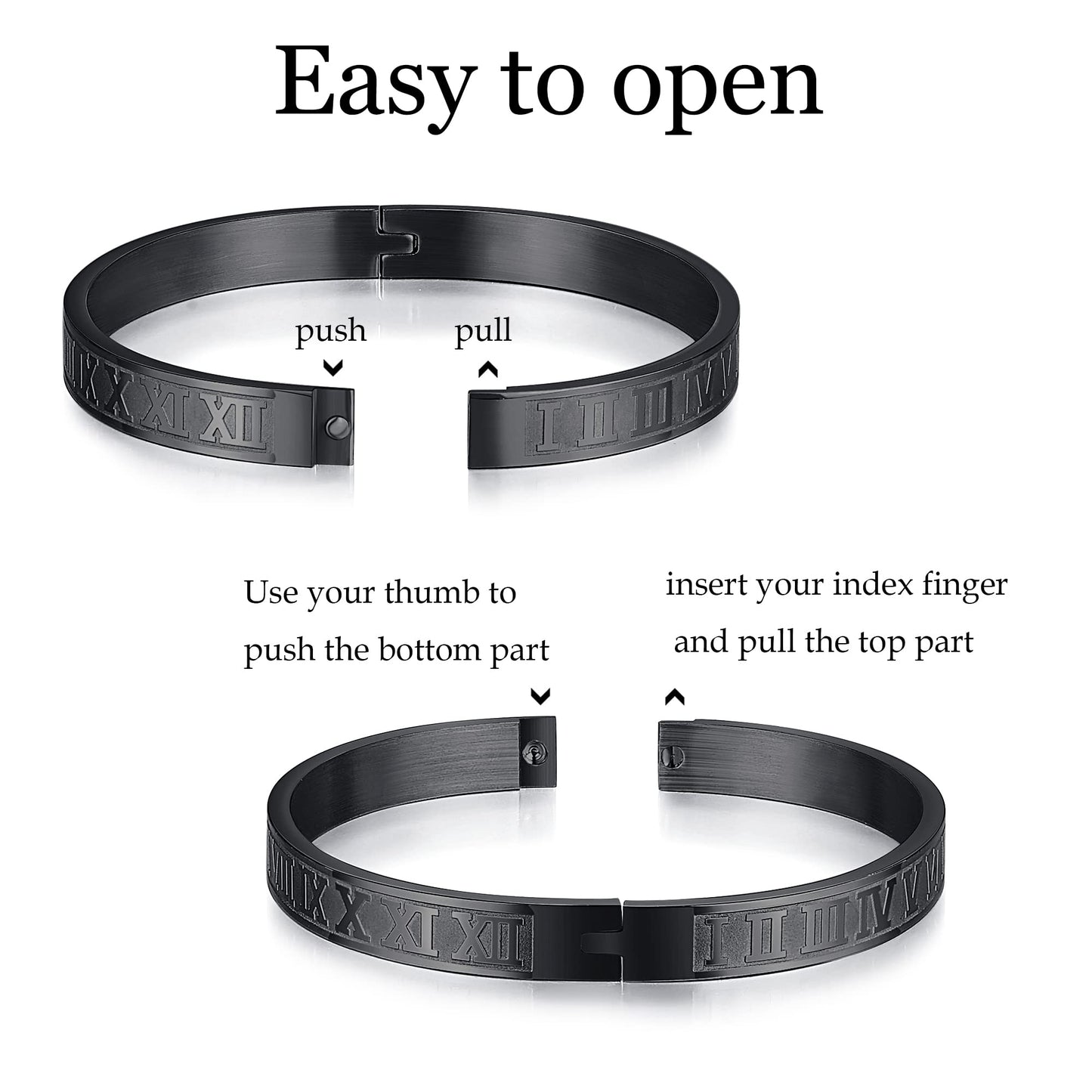 WFYOU 3PCS Stainless Steel Bracelets for Men Gold Roman Numeral Bangle Bracelet Twisted Cable Bracelet Adjustable Cuff Bracelet Mens Luxury Jewelry Bracelets Gifts(M:Black)
