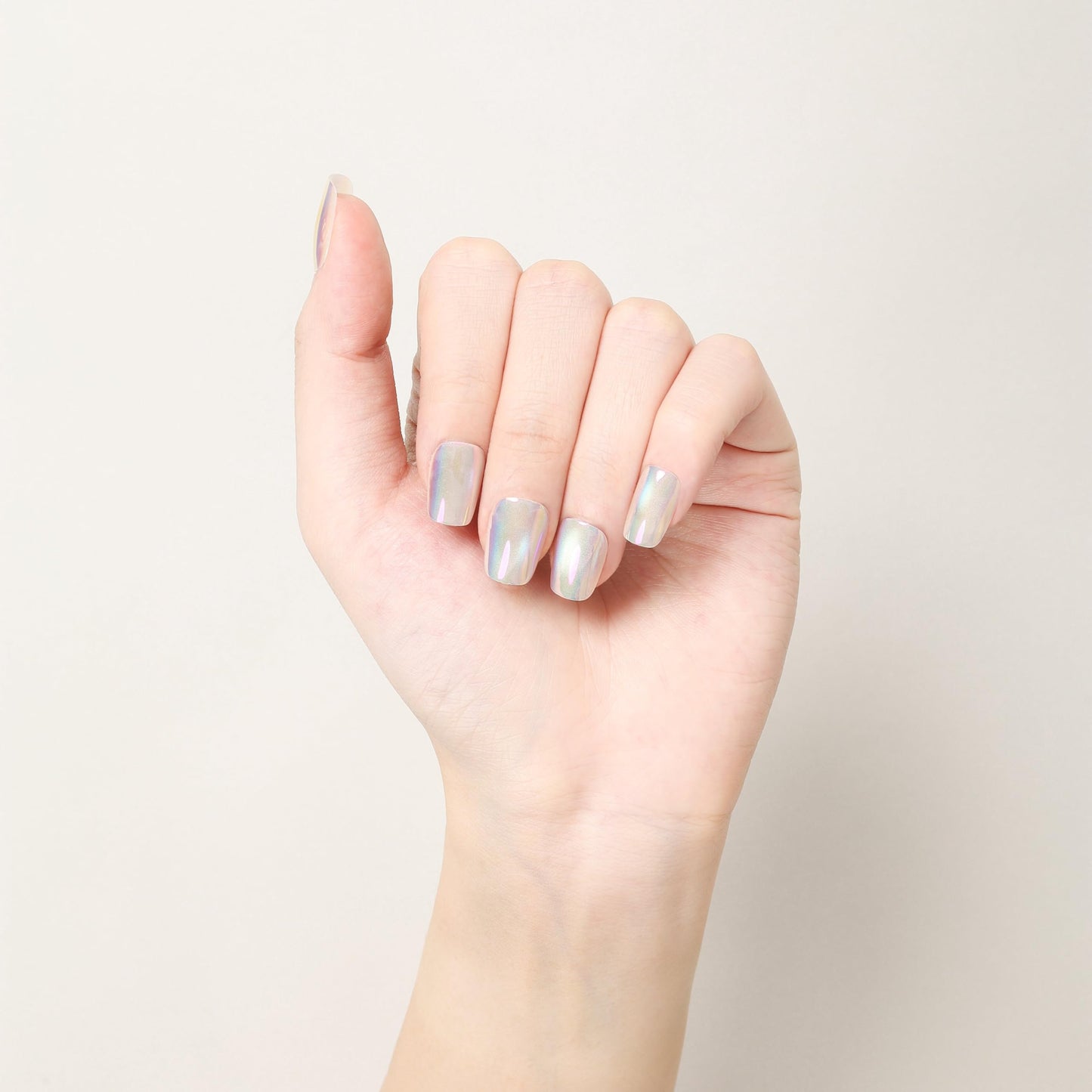 Max’s Chrome & Cat Eye Square Press-On Nails | 30-Piece Nail Kit including Both Adhesive Tab & Nail Glue (Oyster Pearl, Small) [ Size Runs Small, Buy One Size Larger ]