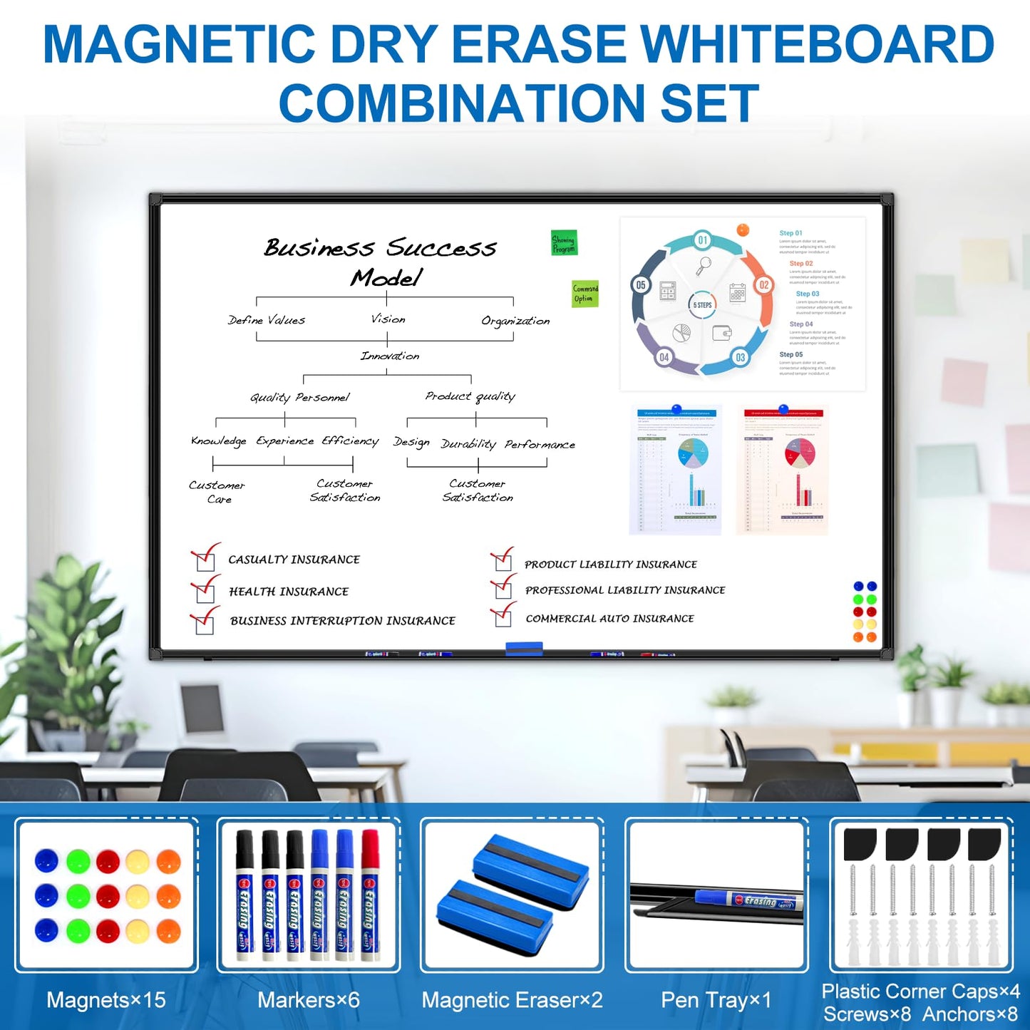 H-Qprobd 6'x4' Large Magnetic White Board Dry Erase Whiteboard with Black Aluminum Frame, 72"X48" Magnet Presentation Wall Boards for Office, Classroom, School, Home