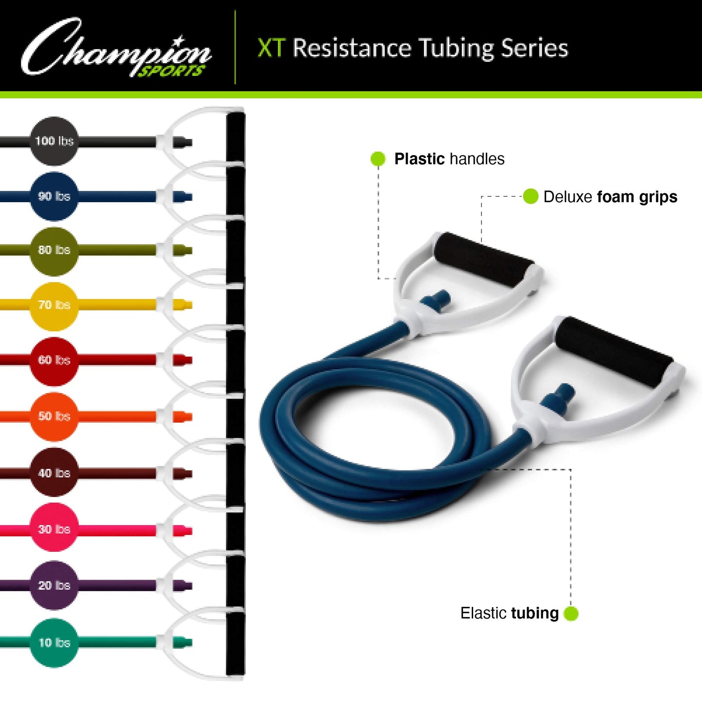 Champion Sports Resistance Tube Bands for Men and Women, Durable Stretch Fitness Band for Strength Training, Stretching, Rehabilitation- Premium Home Workout Equipment- 40 Lbs Resistance Tubing-Maroon