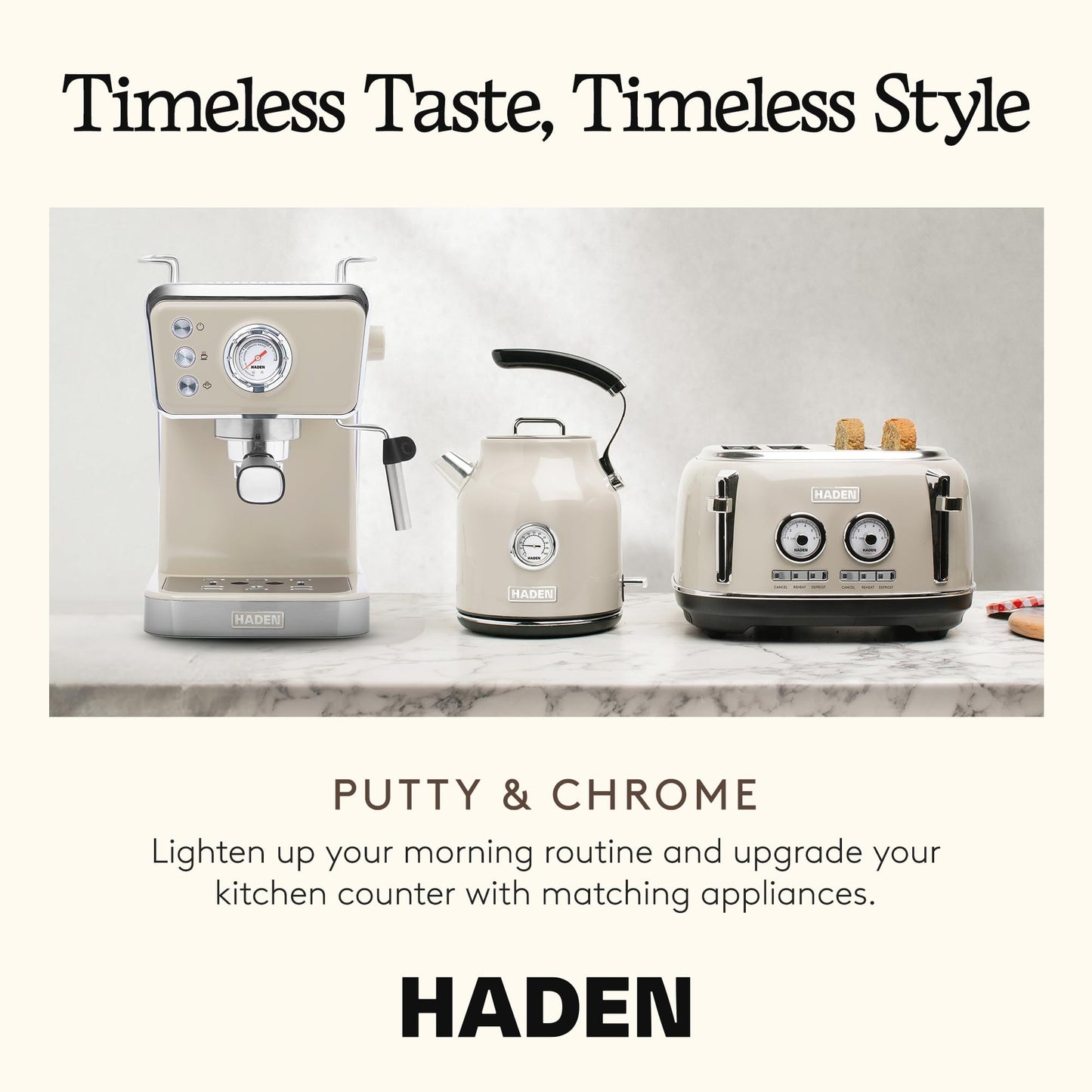 HADEN Barista Brew Espresso Coffee Machine, Stainless Steel Espresso Maker with Milk Frother and Steamer Function and 1.5L Water Tank, Putty & Copper