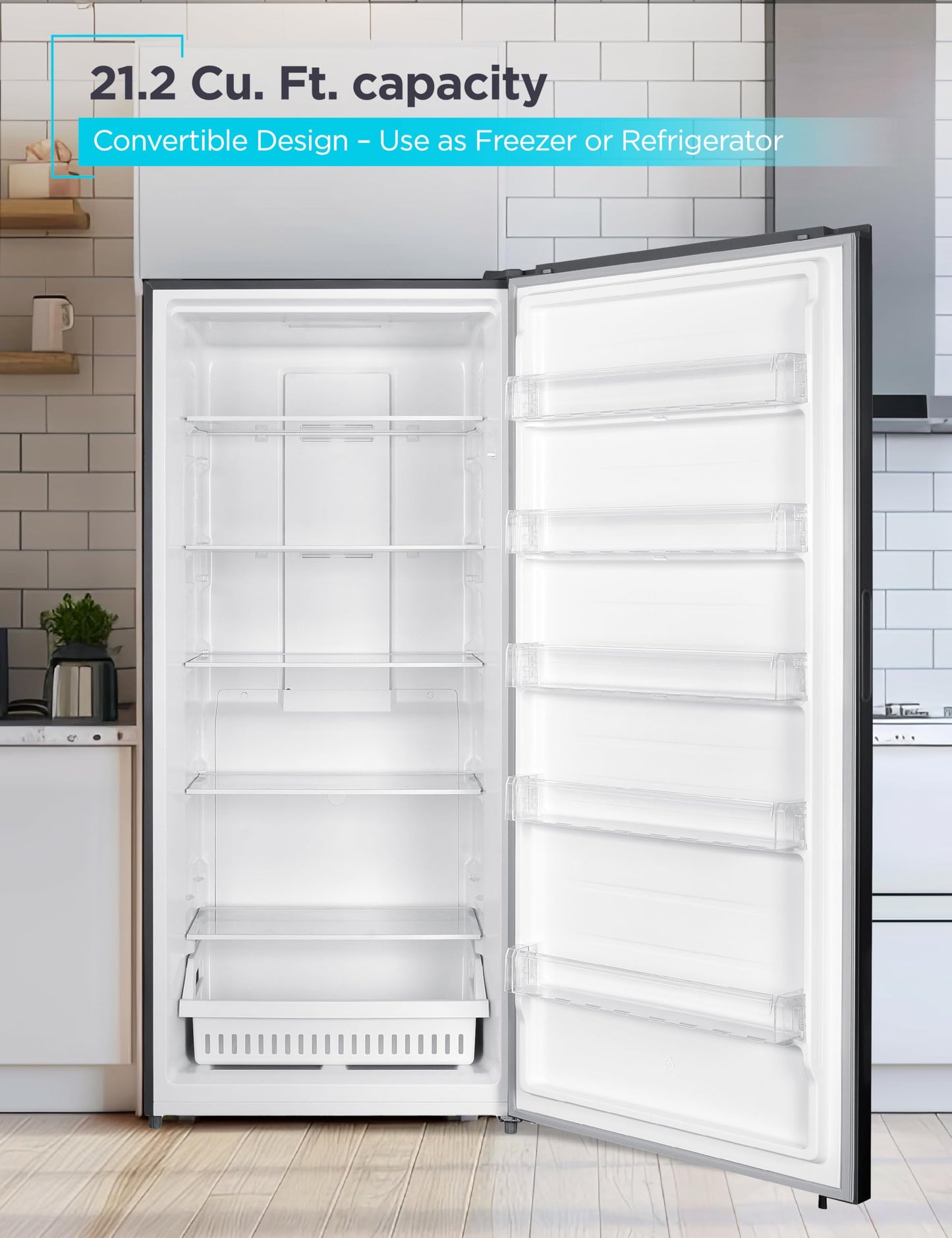 BLACK+DECKER 21.2 Cu. Ft. Convertible Freezer Refrigerator, Upright Freezer with Glass Shelves, Reversible Door,ENERGY STAR rated, Frost Free, BUC2120MB, Black