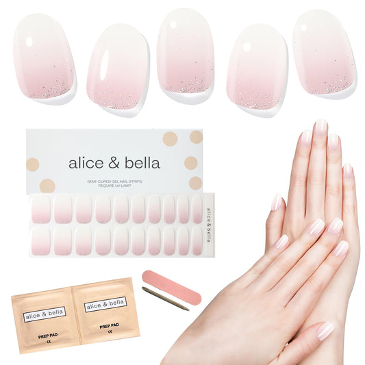 ALICE & BELLA Semi Cured Gel Nail Strips-20 PCS Ombre Gradient Effect Nail Strengthening Gel Stickers, Use with UV Light Lamp, Salon Quality Manicure Wraps (Bella's Favorite Ombre)