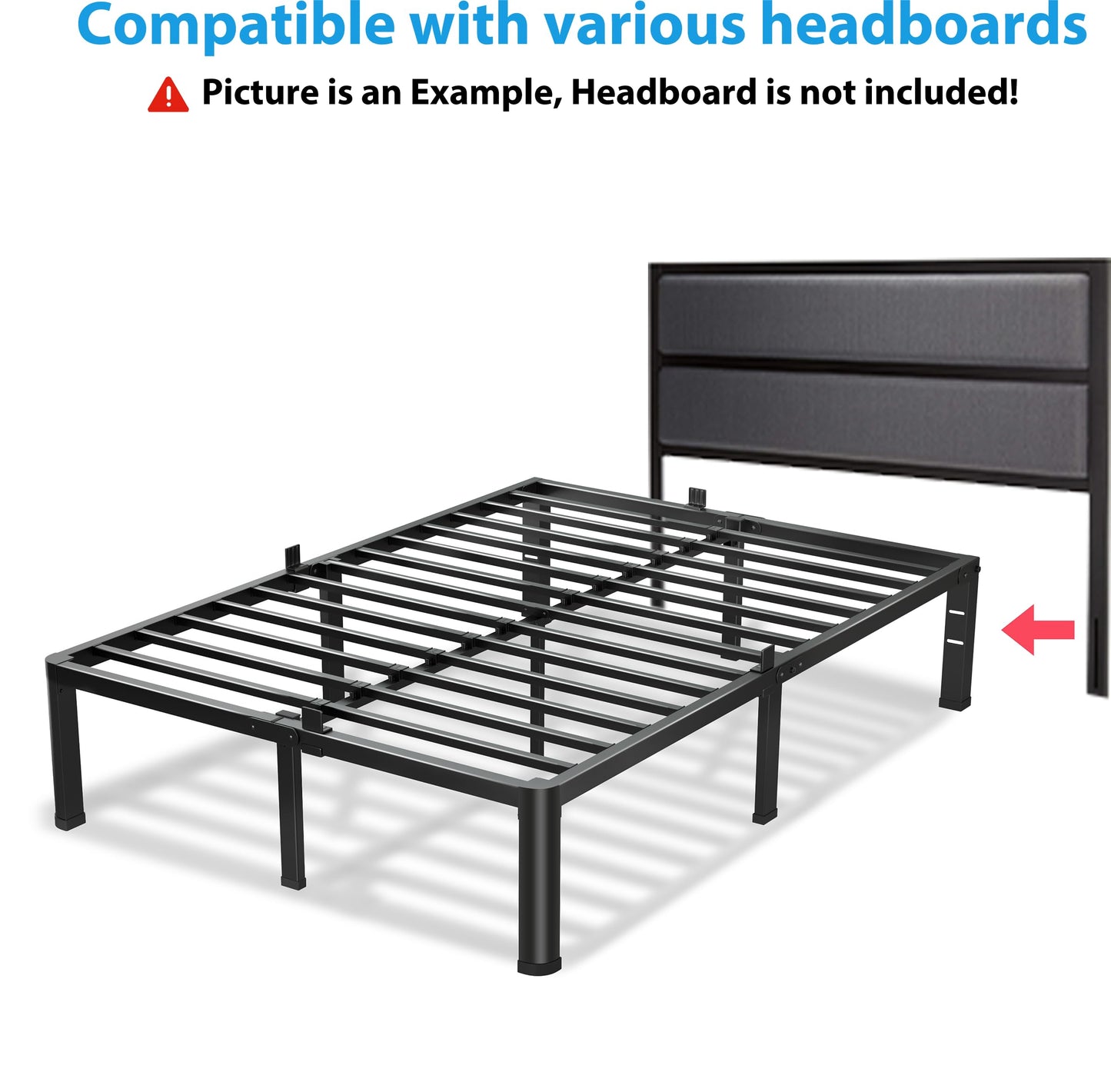VIPSHOW 20 Inch Full Size Bed Frame, 3500Lbs Heavy Duty Metal Platform with Round Corner Legs Mattress Slide Stopper, Steel Slat Support No Box Spring Needed, Noise Free, Non-Slip, Easy Assembly