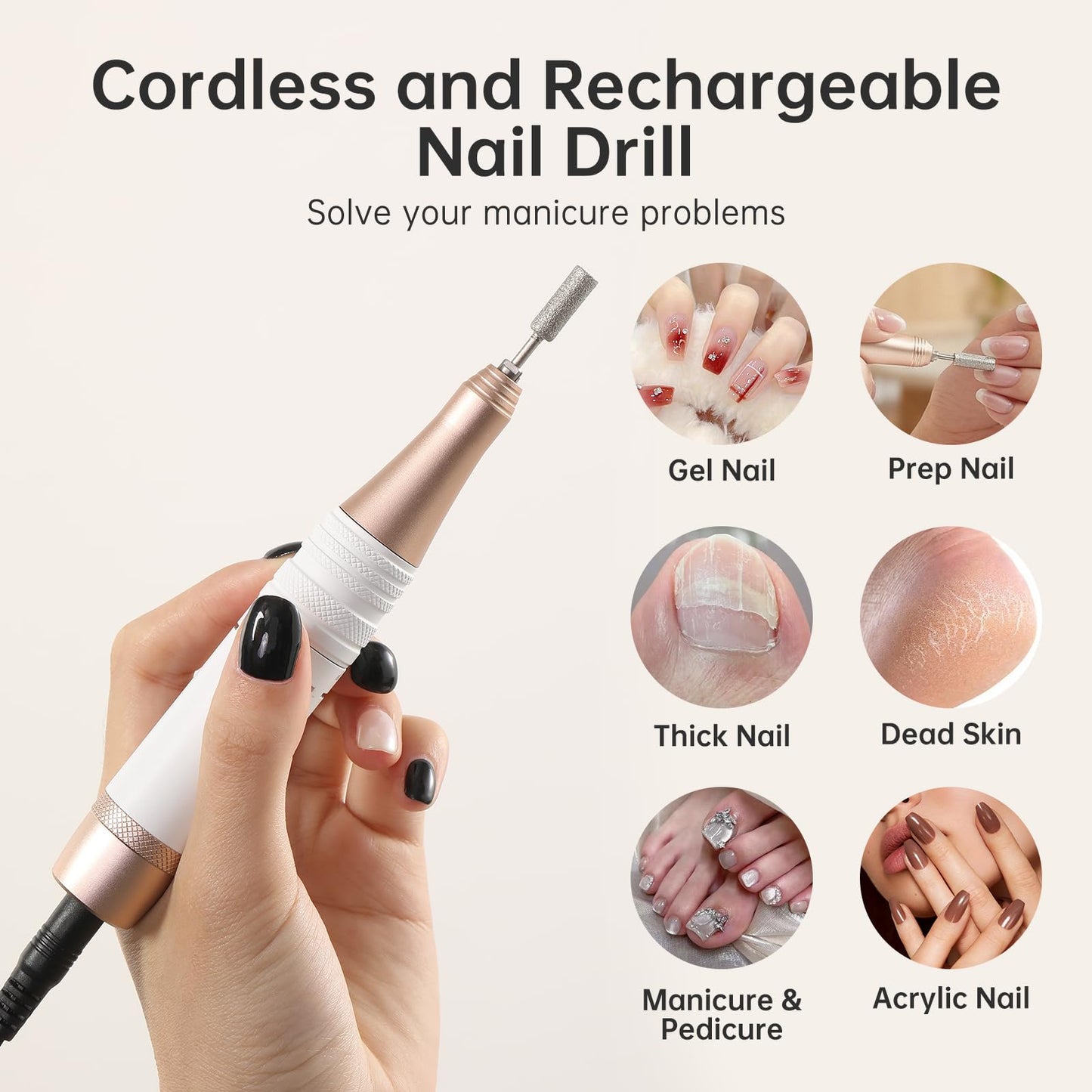CHRISTINE SHELLY Rechargeable 40000RPM Nail Drill Sparkling Portable Professional Electric Nail File with 12 Drill Bits for Manicure Salon & Home, Glitter (AB Diamond)