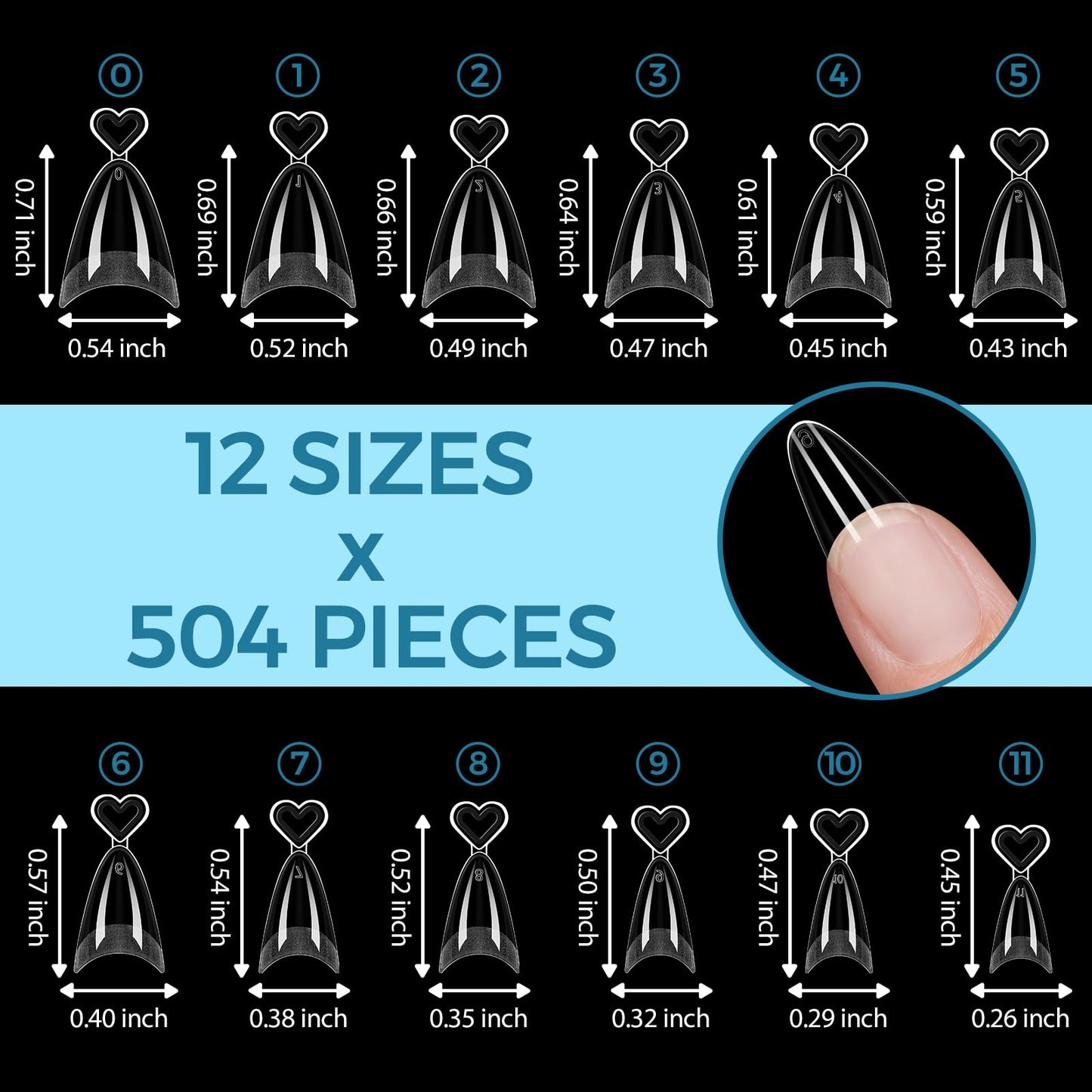 TOMICCA Medium Almond Nail Tips Half Cover 504Pcs