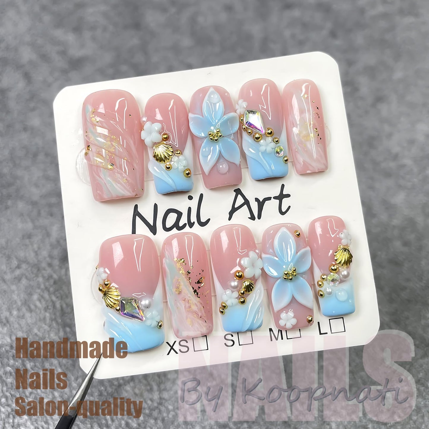 Summer Press On Nails Beach Handmade Press Ons Short Duck White Homemade Press On Nails French Tip With 3D Design Fake Nail Art For Women S