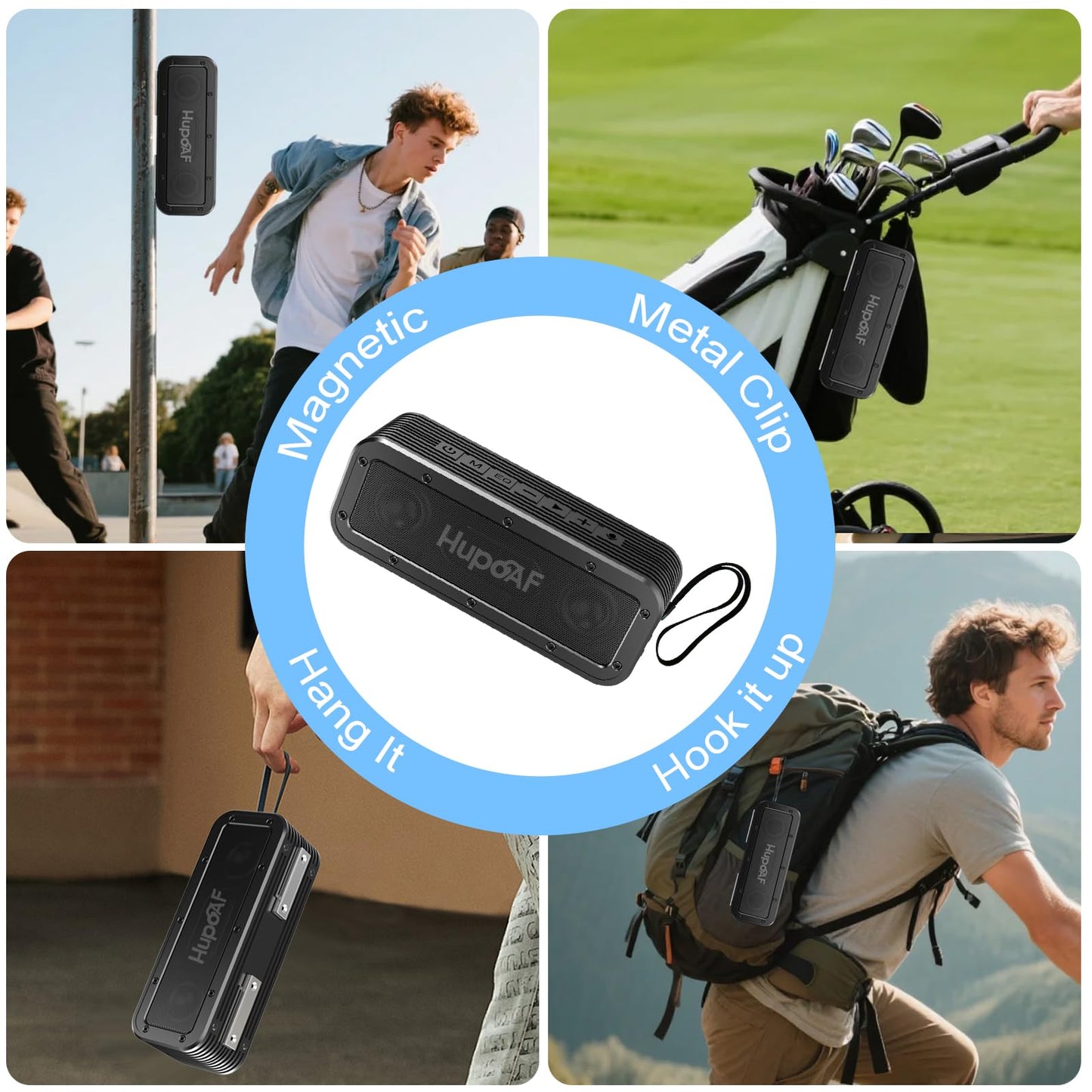 Hupoaf Portable Bluetooth Golf Speaker, 50W Strong Magnetic Bluetooth Speaker Wireless, 6600mAh Loud Stereo Sound, 30Hrs Dual Pairing for Golf Cart, IPX7 Waterproof, SD Card for Camping/Home/Outdoor