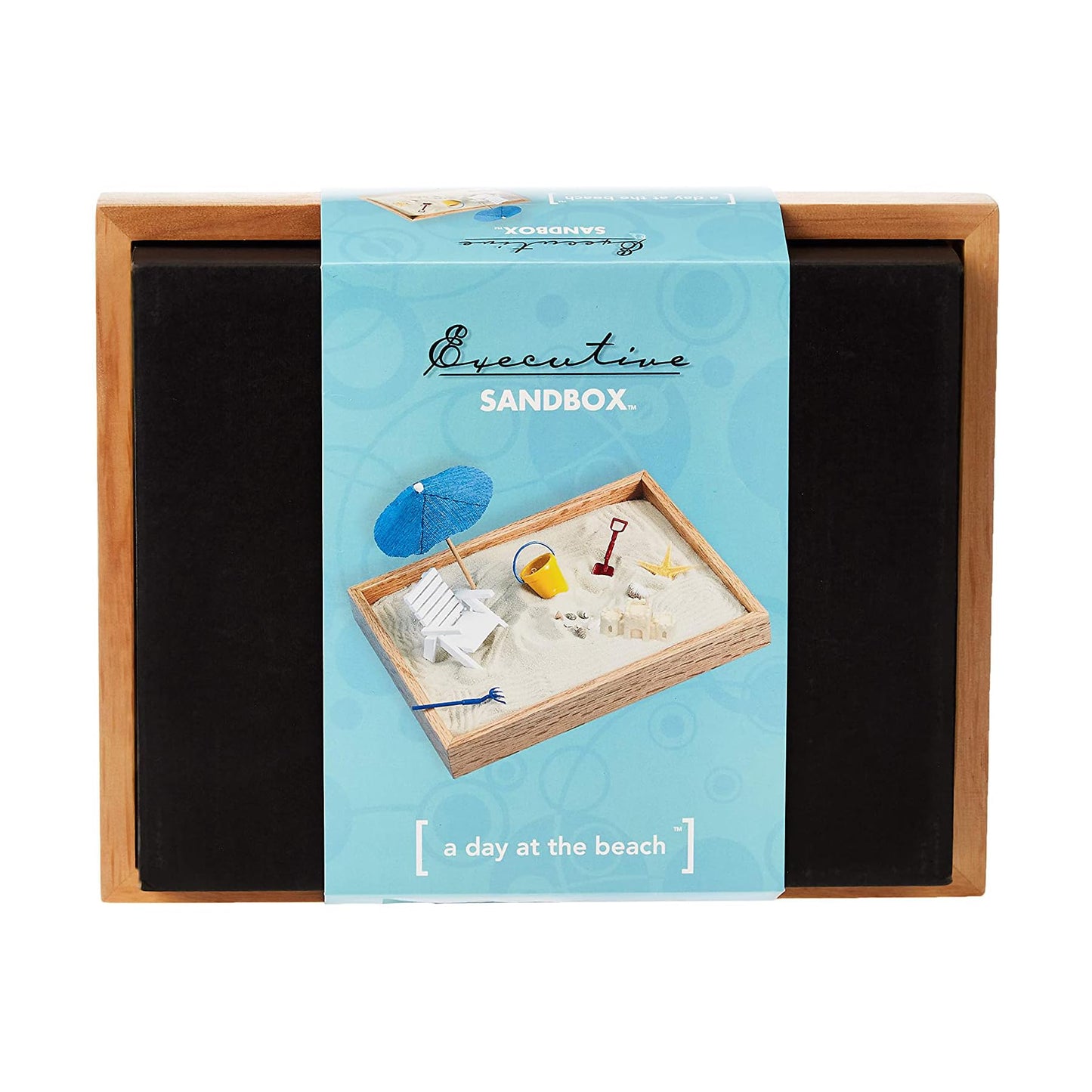 Executive Sandbox - Beach Themed Zen Garden - Desktop Stress Relieving Office Decor - Includes 8” x 10” Hardwood Sandbox, 8 Seaside Accessories, and Ultra-Fine Sand