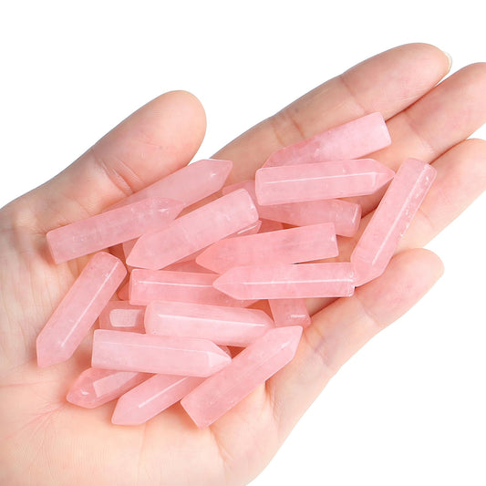 QINJIEJIE Rose Quartz 20 PCS Healing Crystals Stones Sets Wands Bulk Natural Pocket Crystal Towers Assorted Pointed Reiki Gemstones Polished Energy Meditation Chakra Gifts for Women Men