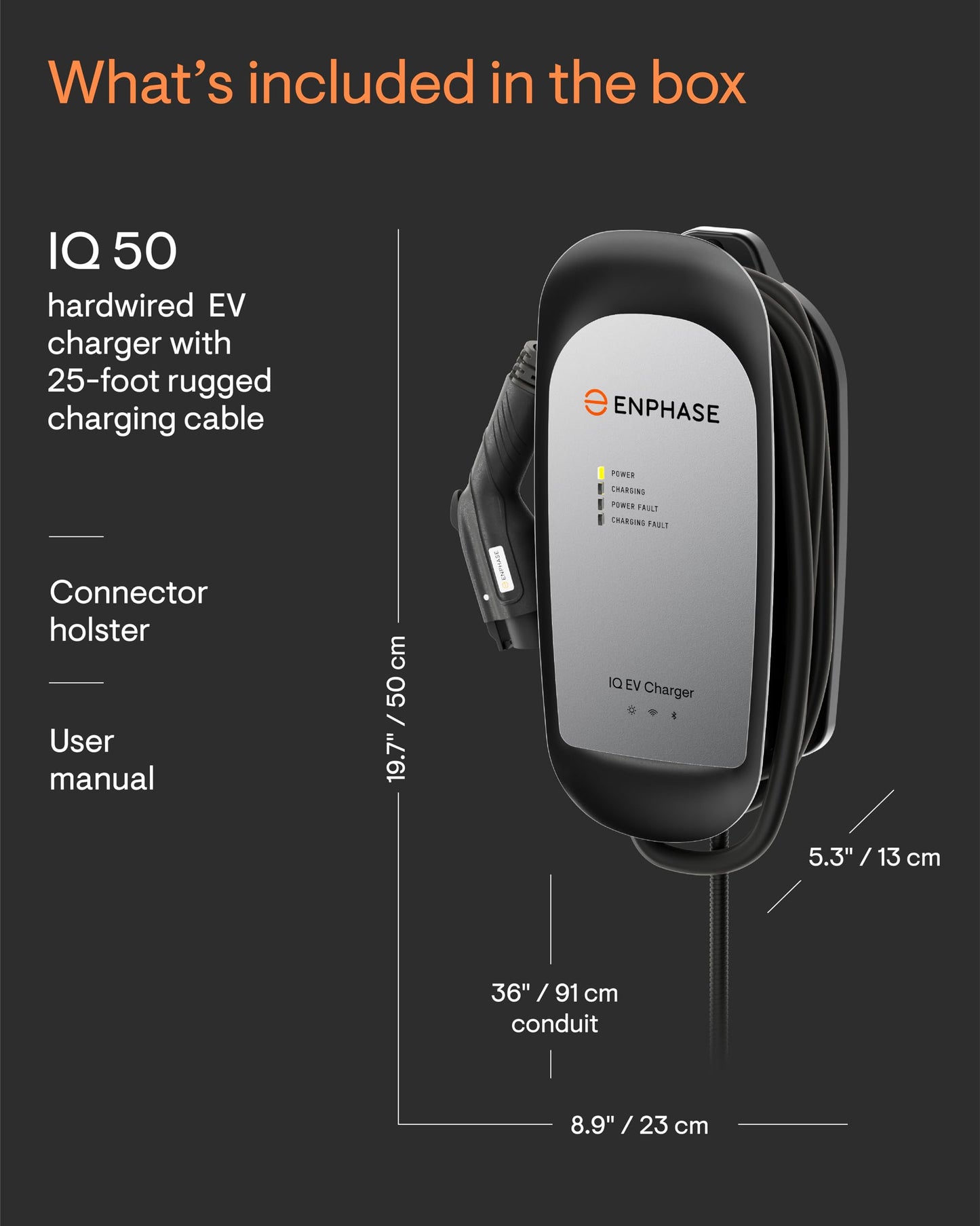 40 Amp Smart Level 2 EV Charger - Enphase IQ 50 (Formerly ClipperCreek), Hardwired, Electric Car Charger with J1772 Connector, 5-Year Warranty, 25ft Cable for Home Use