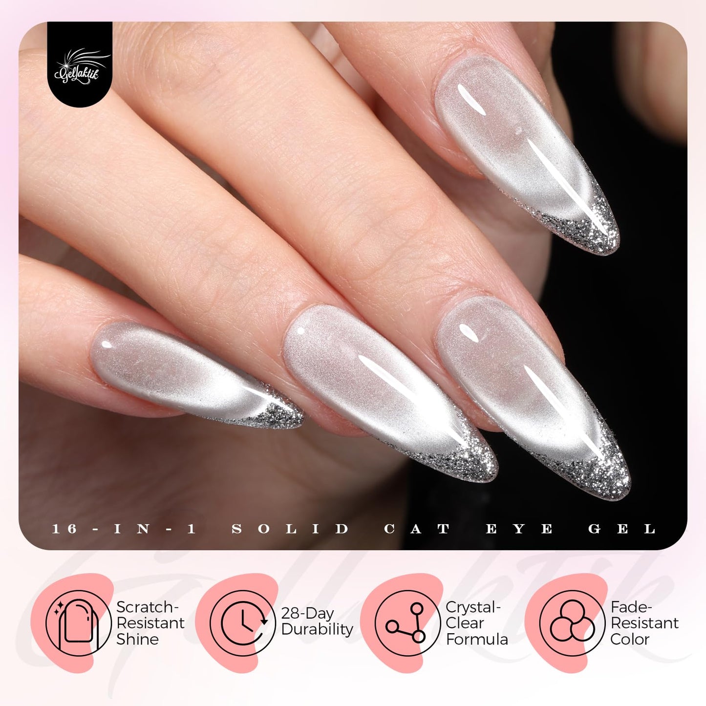 GELLAKTIK 16 Color Cat Eye Gel Polish Set - Magnetic Nail Polish Kit with Strong Magnet & Brush, Holographic Shimmer Gel for DIY & Salon Manicure at Home