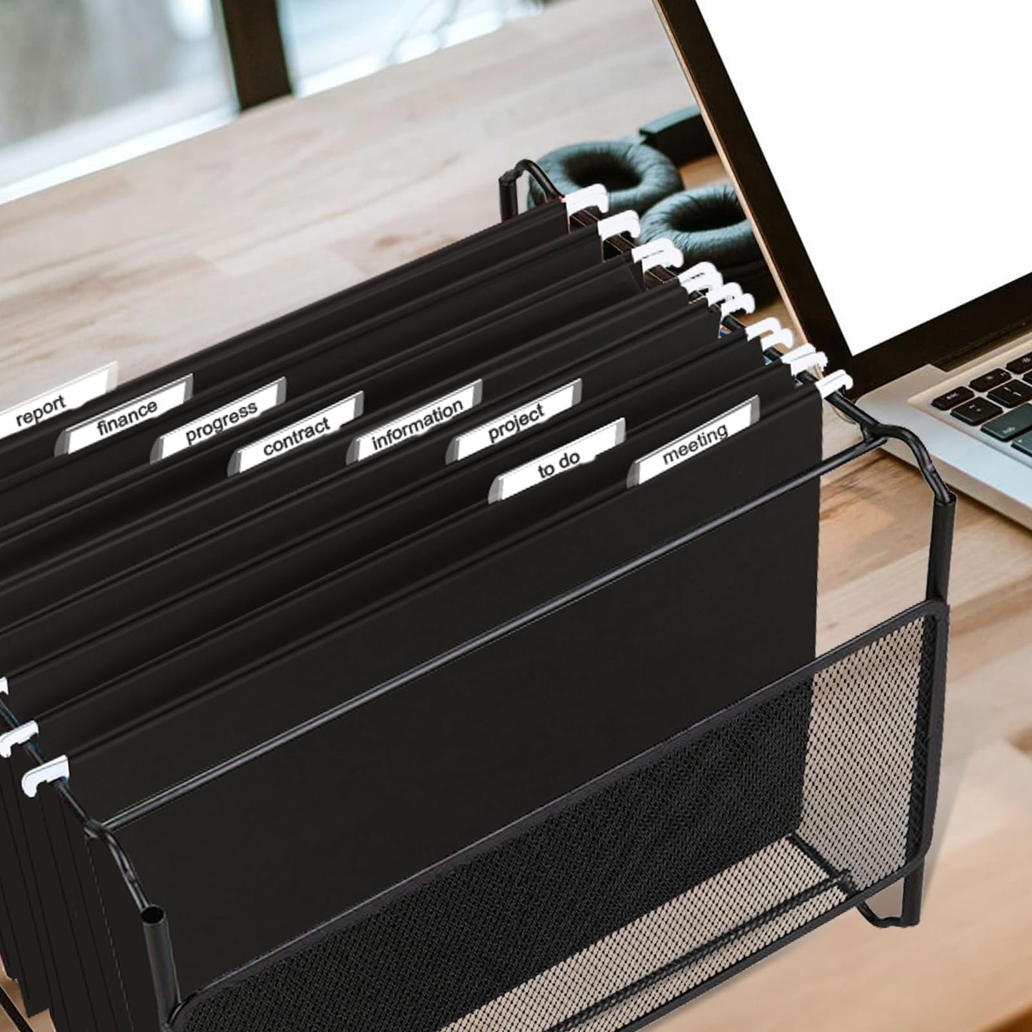 HERKKA Hanging File Folders, 30 Pack Reinforced Letter Size Hanging Folders, Designed for Bulky Files, Filing Cabinet, 1/5-Cut Adjustable Tabs (Black)