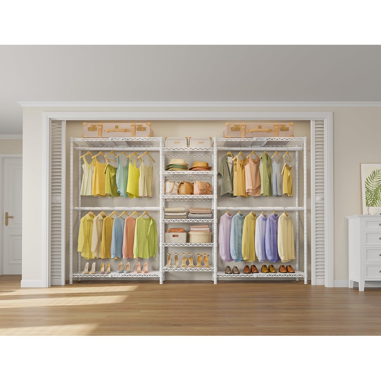 VIPEK X3 Plus Large Expandable Closet Rack Adjustable from 5'10" to 8'8" with Extendable Shelves and Hanger Rods, Freestanding Clothing Racks Modular Closet Systems Wardrobe, Max Load 1360LBS, White