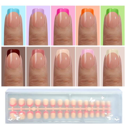 300Pcs French Tip Press on Nails, OPkssnails French Press On Nails Extra Short Square, Pre-shaped No Need to File 3 in 1 Gel Nail Tips, Acrylic Fake Nails for Nail Art DIY Extension Designs 15 Size