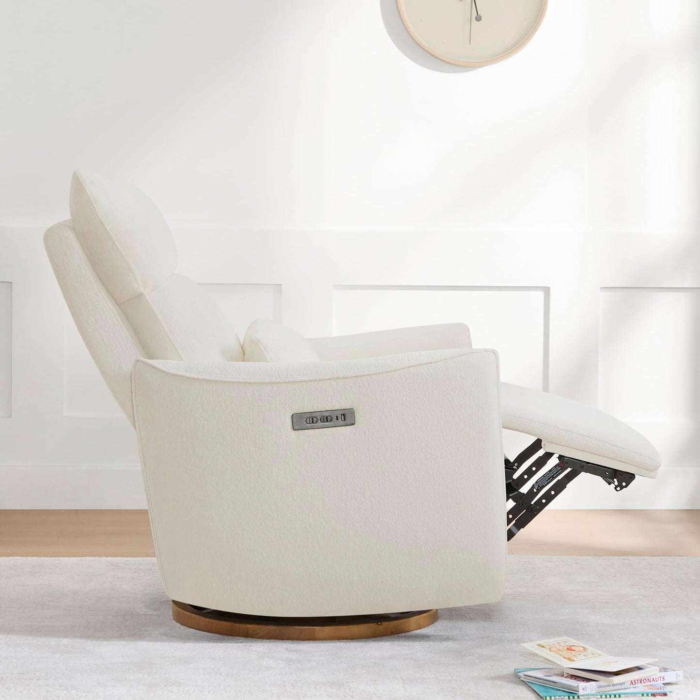 CHITA Swivel Rocker Recliner Chair, Power Nursery Glider Recliner, Nursery Rocking Chair with Adjustable Power Headrest, FSC Certified, Solid Wood Base, Cream