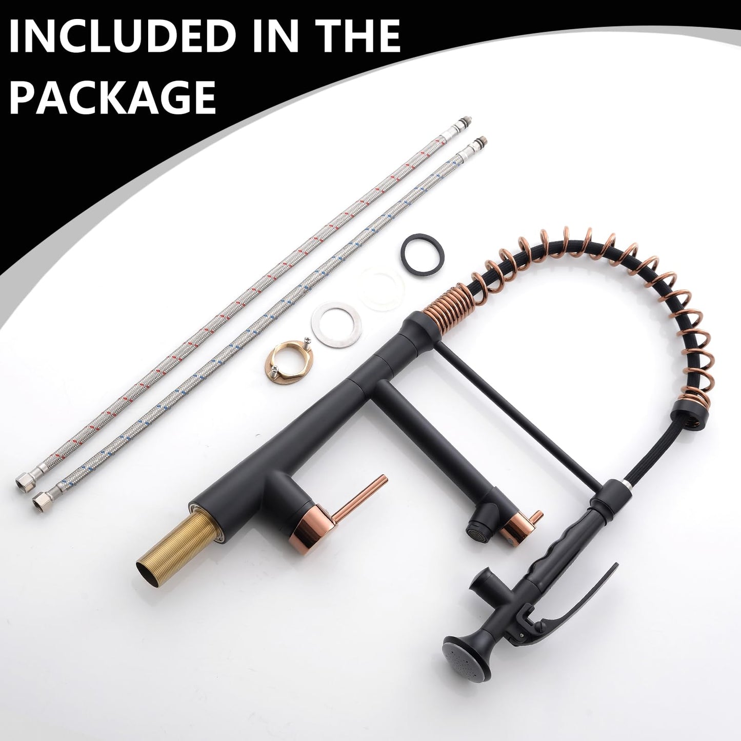 AIMADI Black and Gold Kitchen Faucet - Matte Black Kitchen Faucet Commercial Single Handle Kitchen Faucets with Pull Down Sprayer,Rose Gold Kitchen Sink Faucets