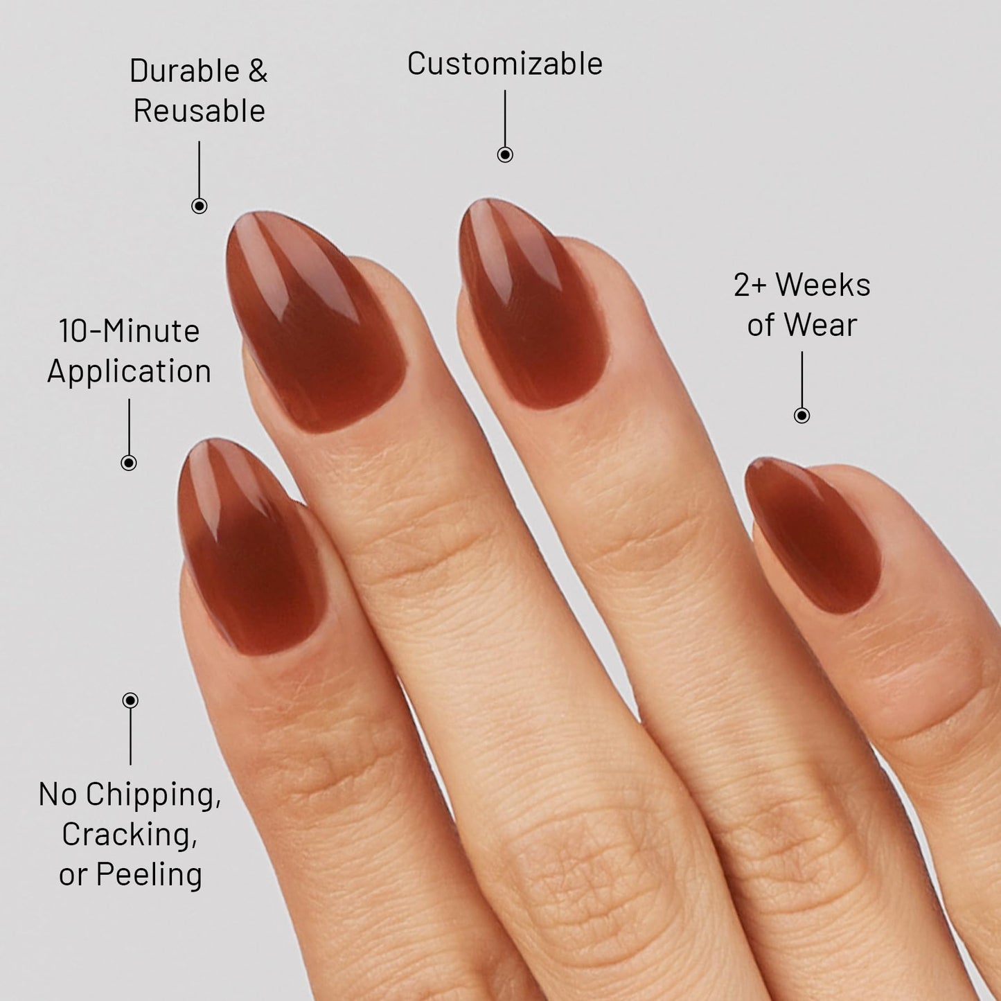 Lilac St - Press on Nails, In Amber (30 Nails, 15 Sizes) - Medium, Almond, Glossy, Semi-Opaque - Brush On Nail Glue, Nail File, Cuticle Stick, Prep Pad - Cruelty Free, Vegan, Women Founded