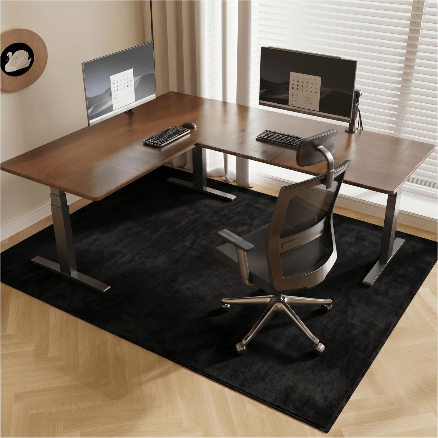 FUNMAT Office Chair Mat for Hardwood Floor, 59"x71" Flannel Fabric Large Chair Mat for Hard Floors, Non-Slip Under Desk Rug for Rolling Chairs, Soft Floor Protector Area Rug for Home Office, Black
