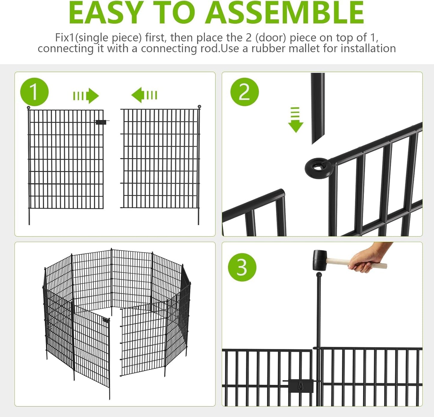 Toolterritary 10 Panels No Dig Garden Fence with Gate, 32 in(H) X24.2 ft(L) Metal Fence Panels, Thickened Rustproof Garden Fencing, Animal Barrier Fence for Dogs, Rabbits, and Patio