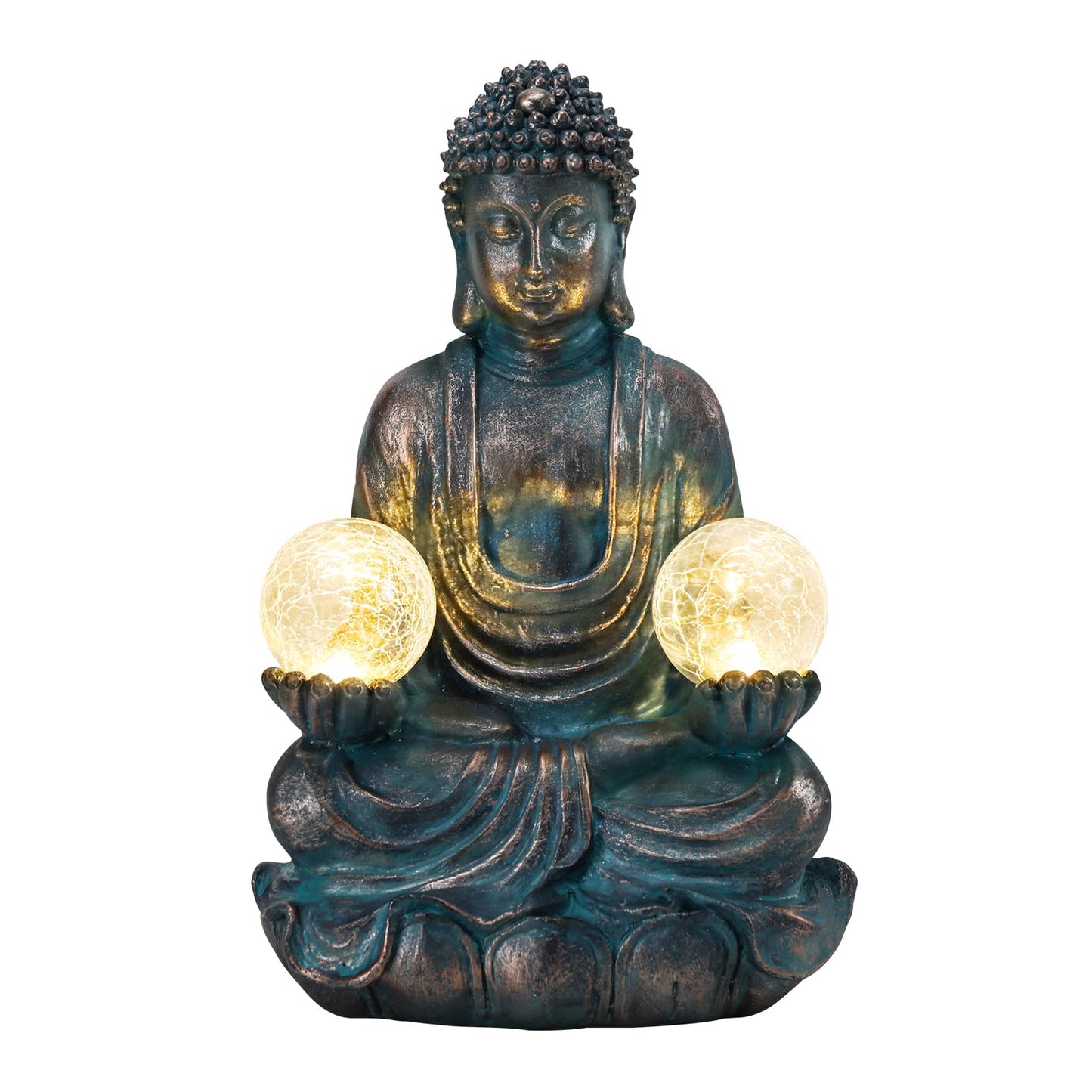 Afirst 10.5'' Meditating Buddha Garden Statues Solar Buddha Sculpture Decor with Glass Balls Zen Meditation for Home Garden Yard Patio Indoor Outdoor Ornaments Gifts for Mom