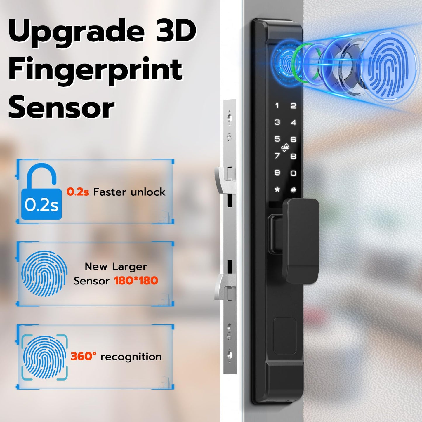 Dhiedas Fingerprint Sliding Glass Door Lock, Door Lock with RFID Fingerprint Remote Unlock, Keypad Electronic Digital Biometric Mortise Smart Lock for Double Hook Patio Sliding Door