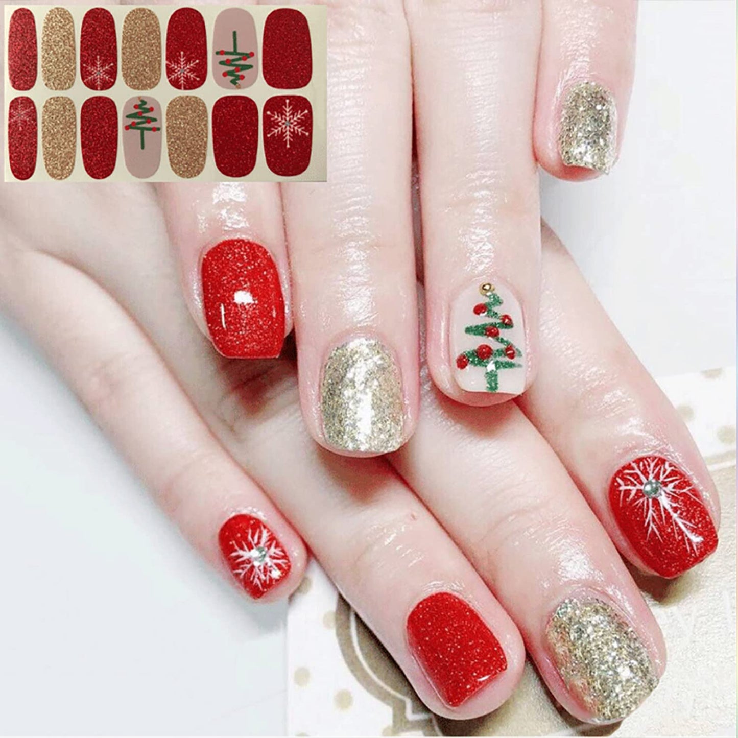 SILPECWEE 30 Sheets Christmas Nail Polish Strips Nail Stickers Full Nail Wraps Self-Adhesive Nail Polish Stickers Decals for Women Gel Nail Strips with Nail File (Chic Style)