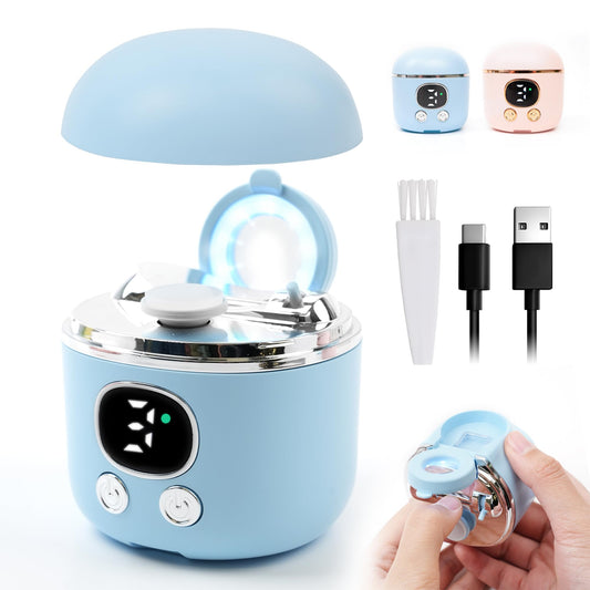Electric Nail Clipper, Upgraded 4-in-1 Automatic Nail Trimmer with Magnifier, LED Light, Polisher & Dust Storage, 3 Speeds Nail File Clipper for Baby, Kids, Adults, Seniors, USB-C Low Noise (Blue)