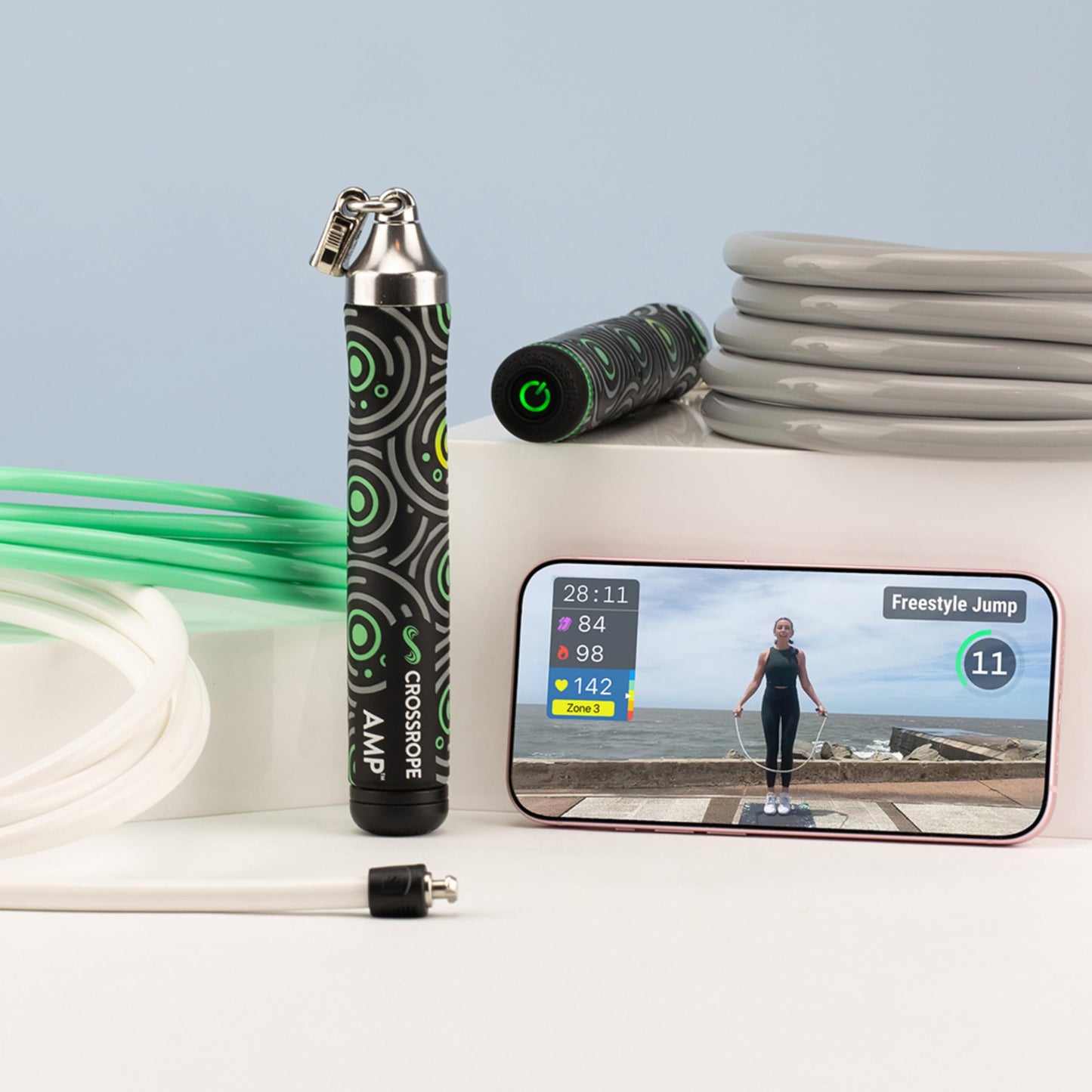 Crossrope AMP 2.0 Smart Jump Rope Set with 1/4 LB, 1/2 LB & 1LB Jump Ropes – Bluetooth-Connected, High-Intensity Fitness Training for High Calorie Burn and Cardio - Small - Membership Required