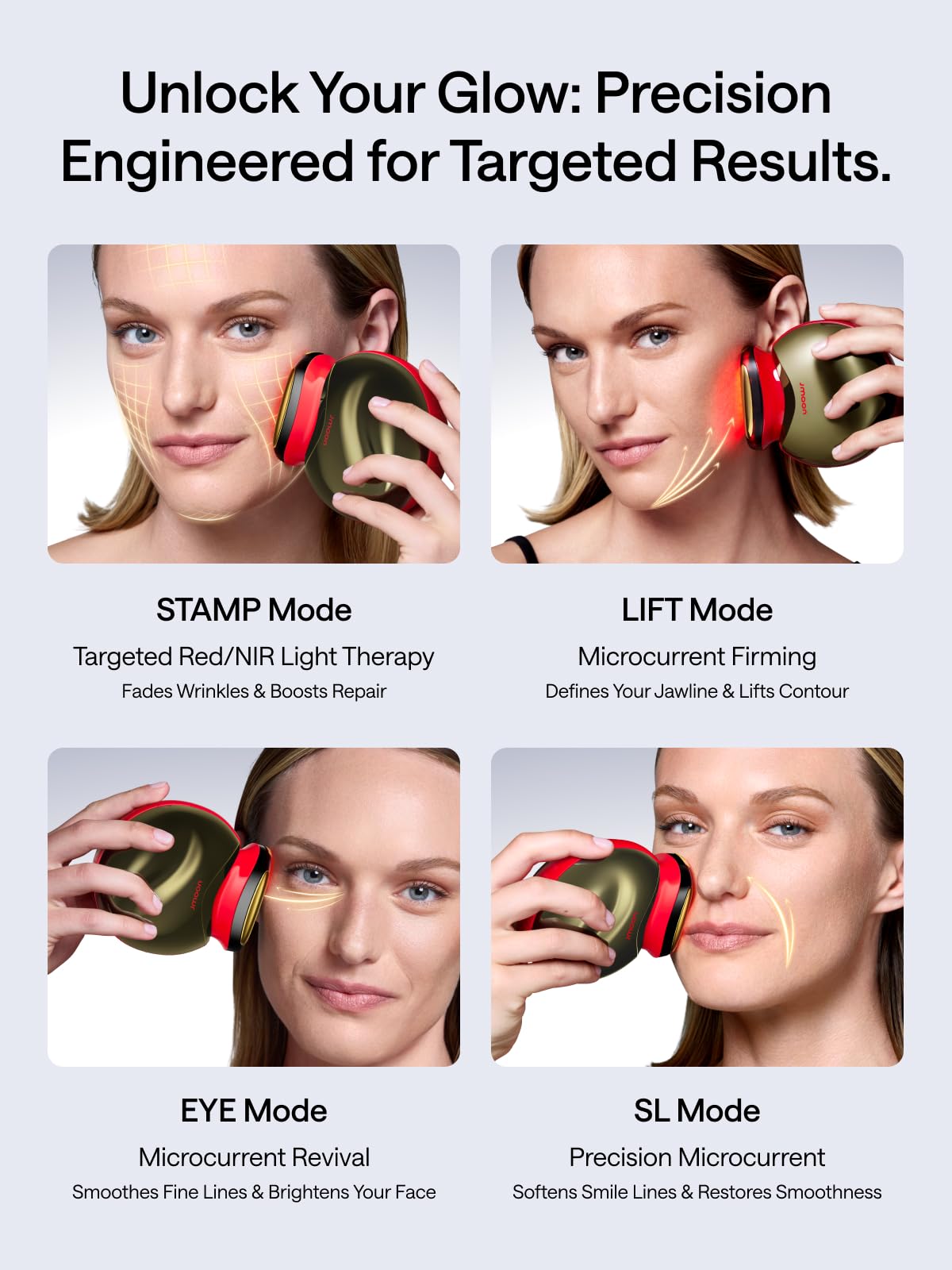 JMOON Microcurrent Facial Device, M30U Red Light Therapy for Face, Safe Anti Aging Skin Care, 4 Modes, 5 Energy Levels for Full Face Lift and Ideal for Smile Lines, Eyes, and Forehead (Red)