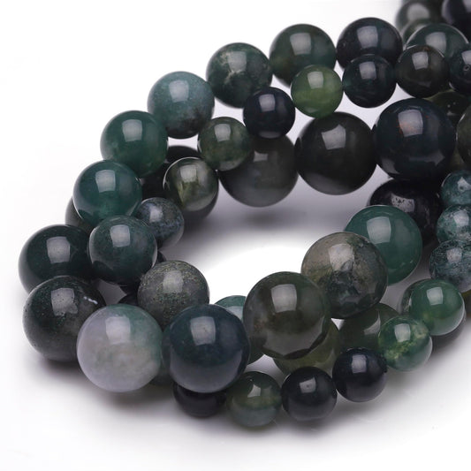 Chicager Natural Stone Beads for Jewelry Making,8mm Moss Agate Polished Smooth Round Gemstone Beads for Bracelet Necklace 15 Inch