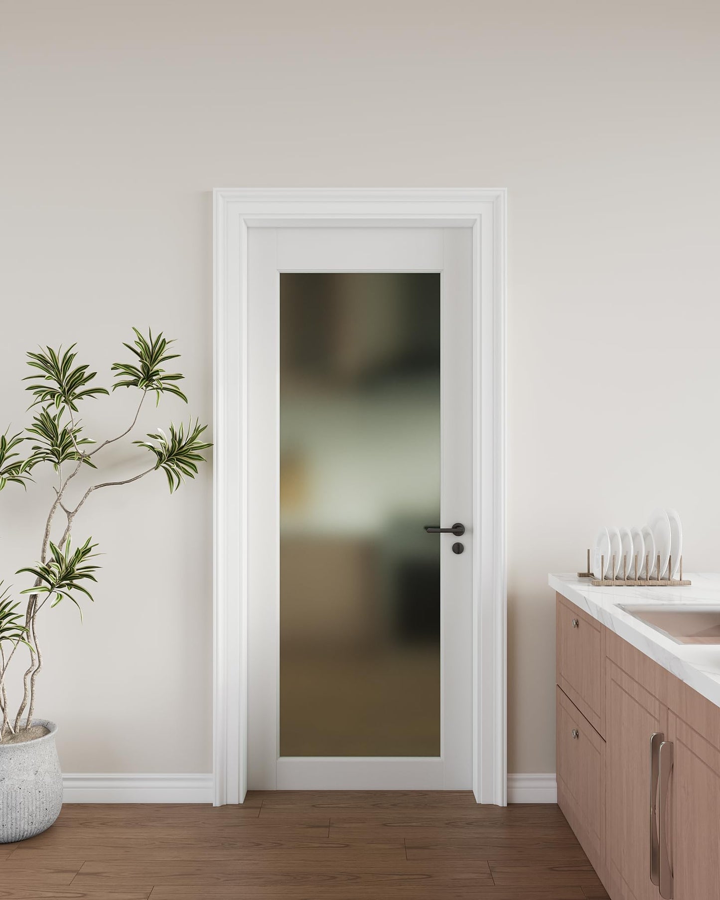 24"x 80" 1-Lite Frosted Glass French Interior Slab Door, Solid Core Wood with MDF Door Panel for Bedroom Closet Laundry Pantry Bathroom White Pre-Finished Surface Paintable, w/o Hardware