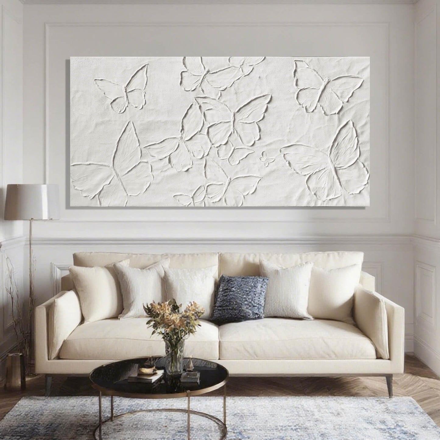 SHEYOYE White Minimalist Wall Art | Canvas Painting, Butterfly Modern Abstract Art Wall Decor for Bedroom, Living Room and Office Hallway Wall Decor 24" x 48"