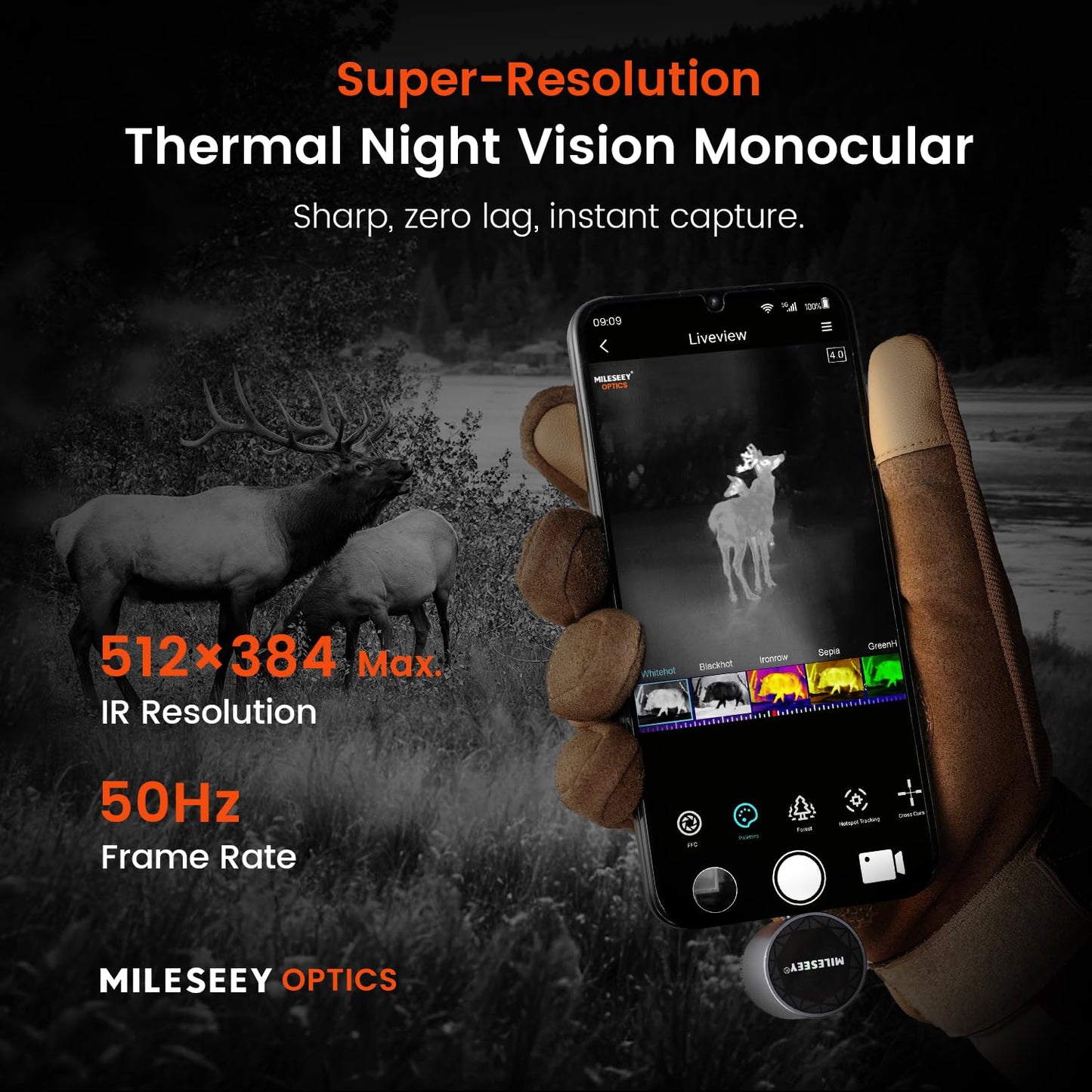 Thermal Monocular for Android, MILESEEY TNV30i Night Vision Thermal Scope, 512×384 Super Resolution 50Hz Thermal Imaging Camera, 1600-Yard Thermal Goggles for Hunting, Building Detection, 10-15mm Lens