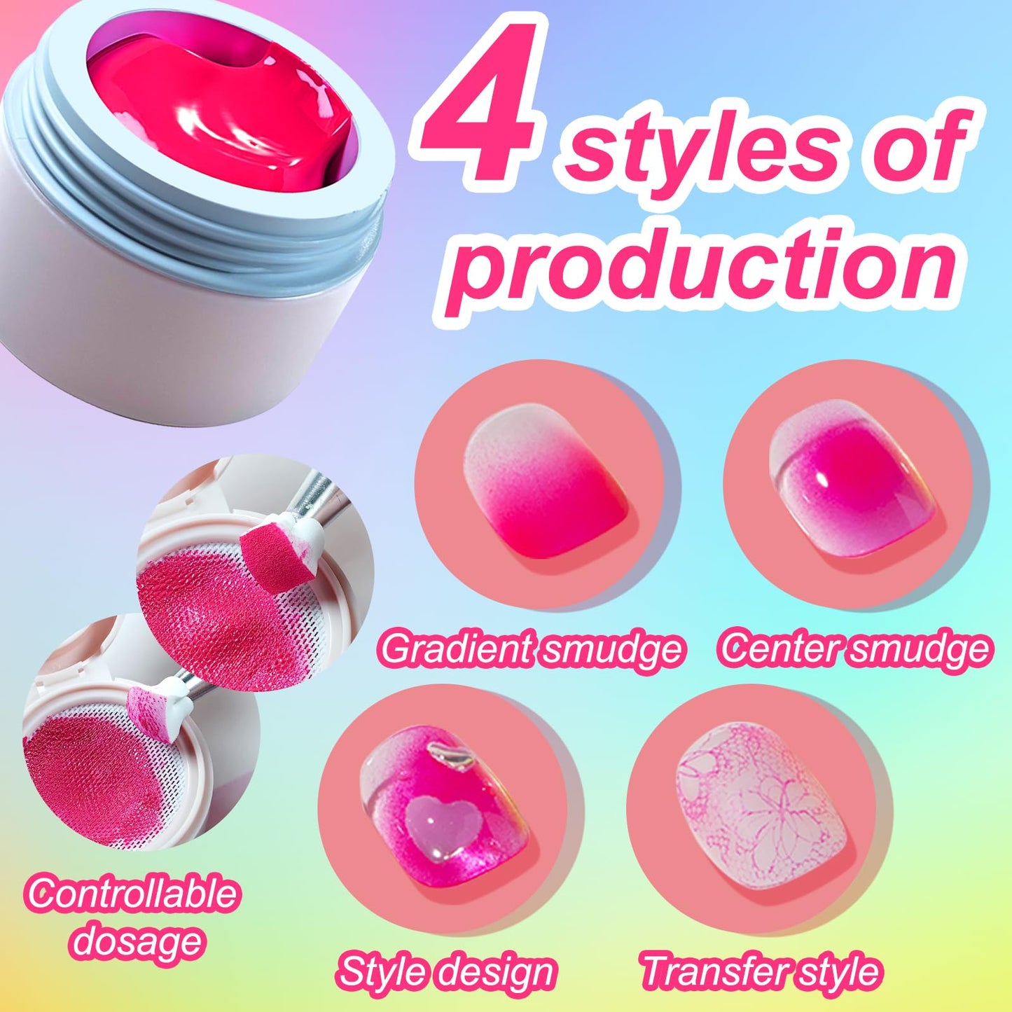 MKNZOME Neon Patting Gel Polish, 6 Color Bright Fluorescent Cushion Gradient Solid Aura Pat Painting Gel Set with Ombre Nail Sponge for DIY Beginner Design Salon Home Soak Off UV, D