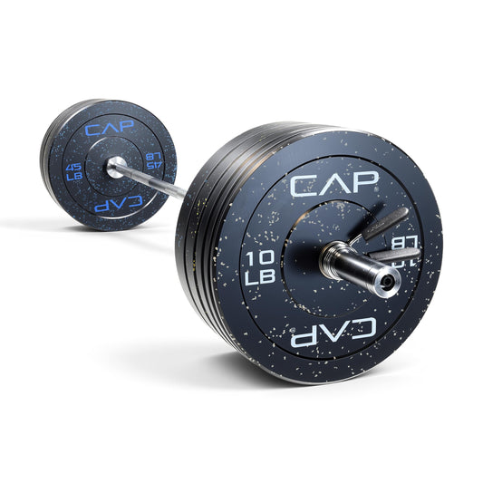 CAP Barbell 260 lb Economy - Speckled Olympic Weight Set with 7ft Chrome Barbell & Black Bumper Plates with Color Logo