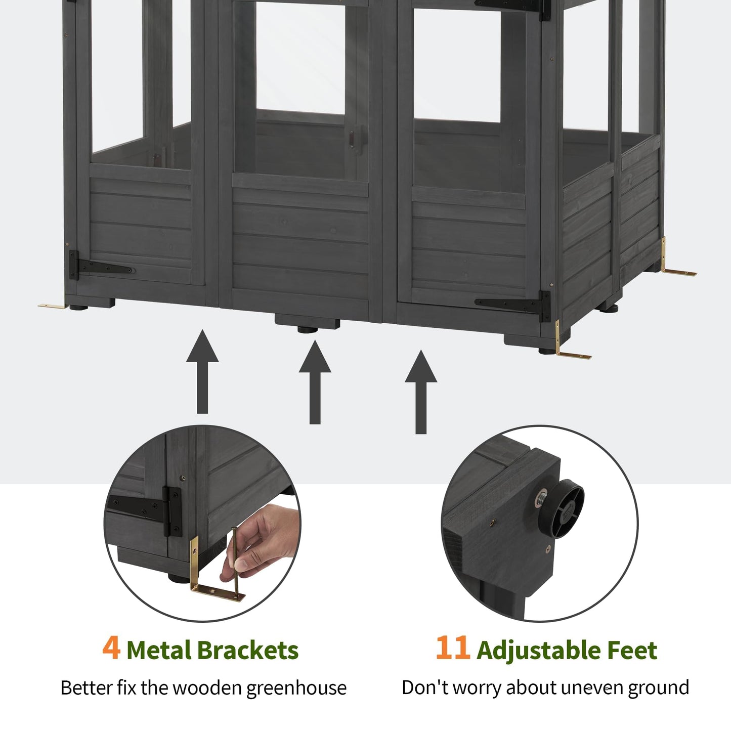 MCombo Wooden Greenhouse, Outdoor Greenhouse with Adjustable Roof Vent and 6 Lockable Door for Backyard/Outdoor Use, (48 x 38.8 x 83.9 Inches) 0851 (Dark Grey)
