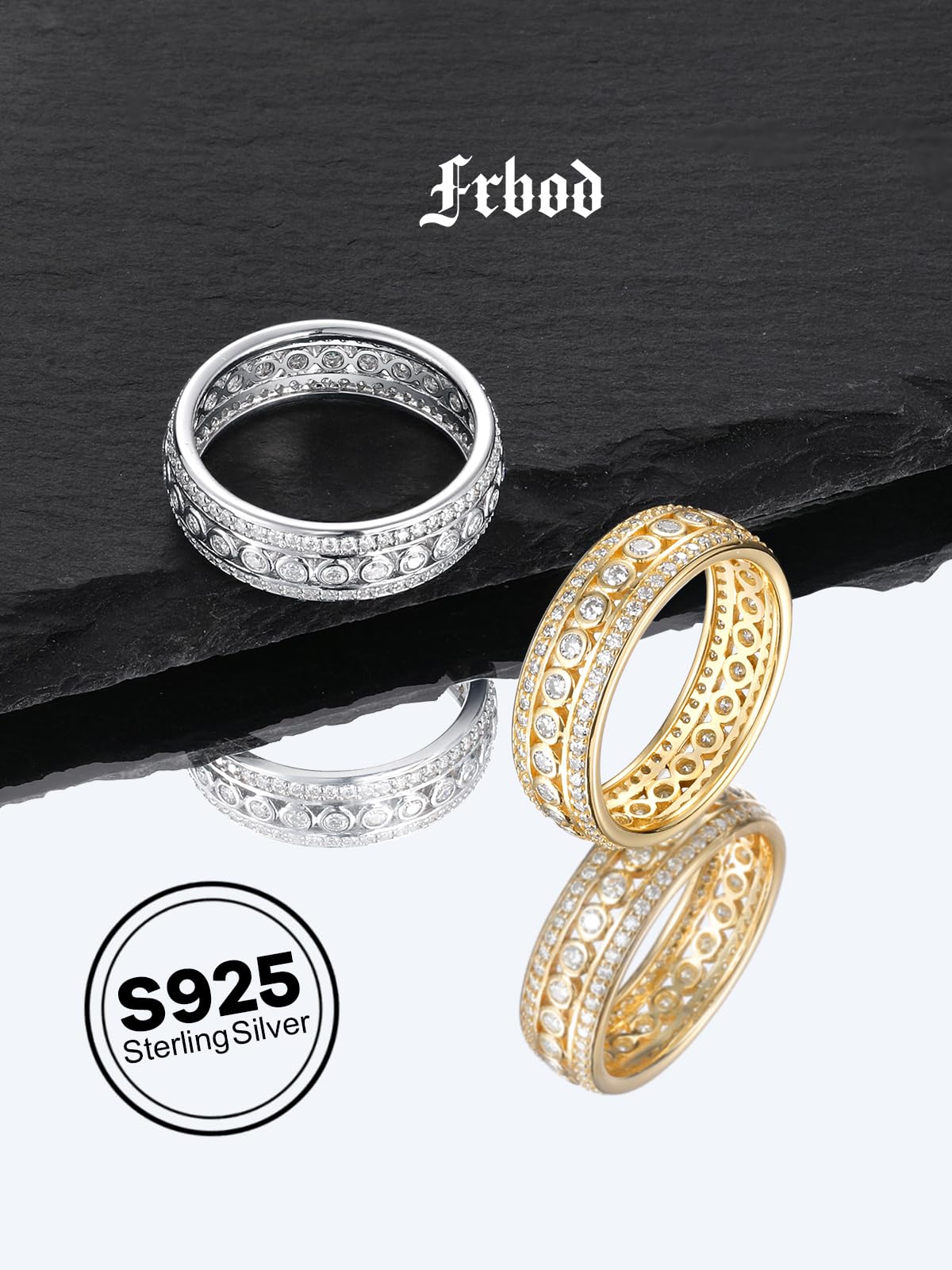 Frbod Womens Chunky Diamond Band Bling Moissanite Wedding Jeweley Channel Set 3 Row Eternity Ring for Men Size 10.5