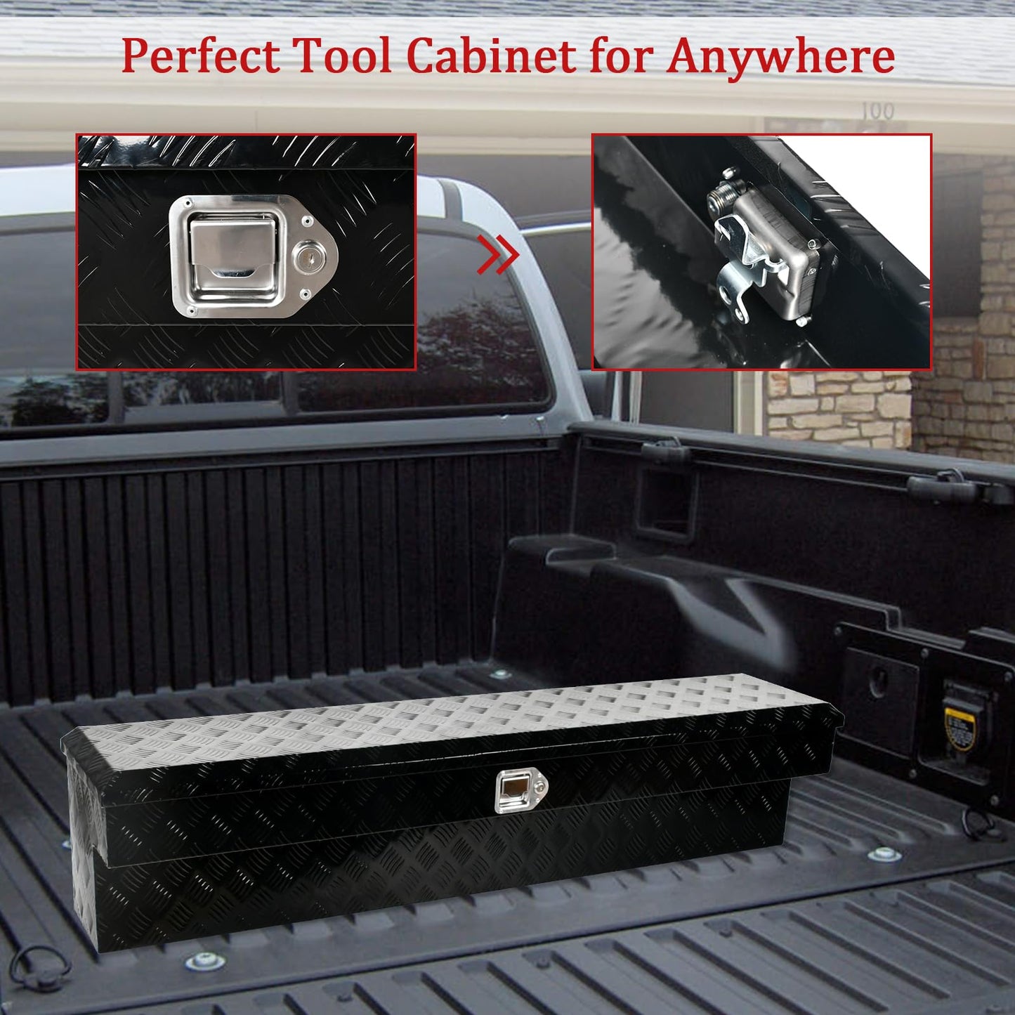 BIGREAT 60"X8"X14" Inch Black Aluminum Side Mount Truck Tool Box Pickup RV Trailer Truck Bed Toolbox Storage Organizer W/Side Handle, Lock & Keys