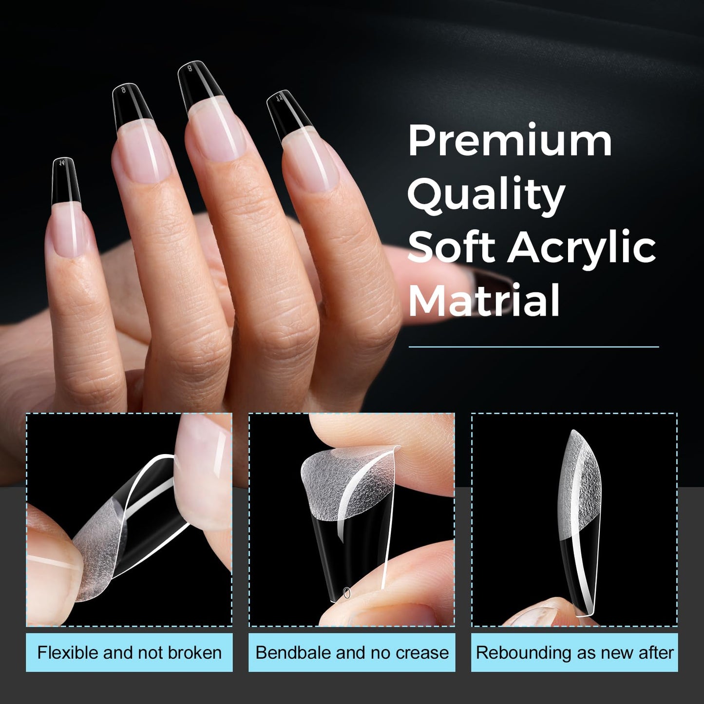TOMICCA Medium Coffin Nails Tips, 240PCS 15 Sizes Pre-Shaped Ultra Half Matte Clear Full Cover Clear Acrylic Nails for DIY Salon, Gel Nail Extension Tips for Beginners & Nail Techs